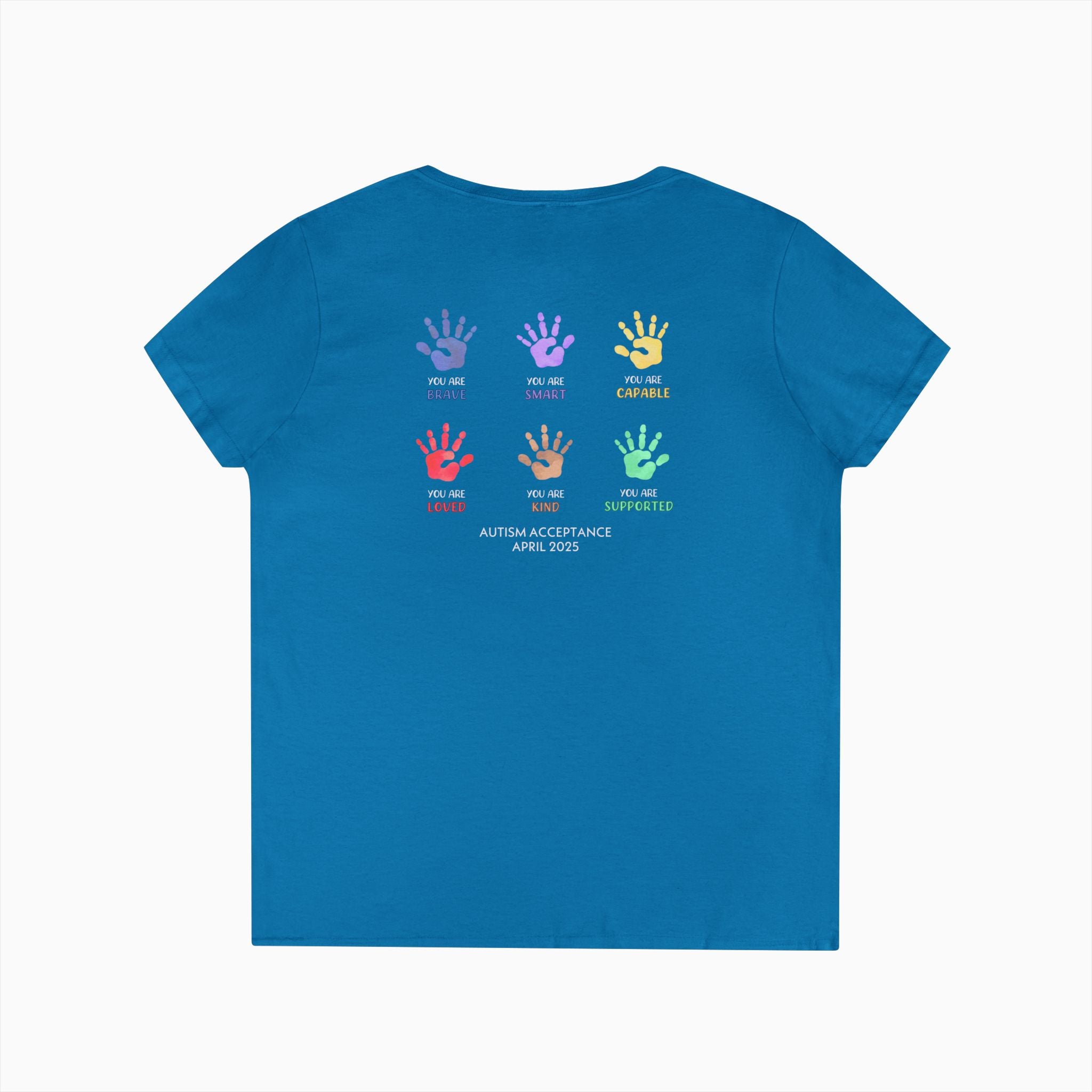 Autism Awareness 2025 - Affirmation Handprints Ladies V-Neck T-Shirt