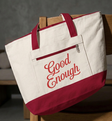 The Natural and Red Good Enough Is Enough zippered tote, back view