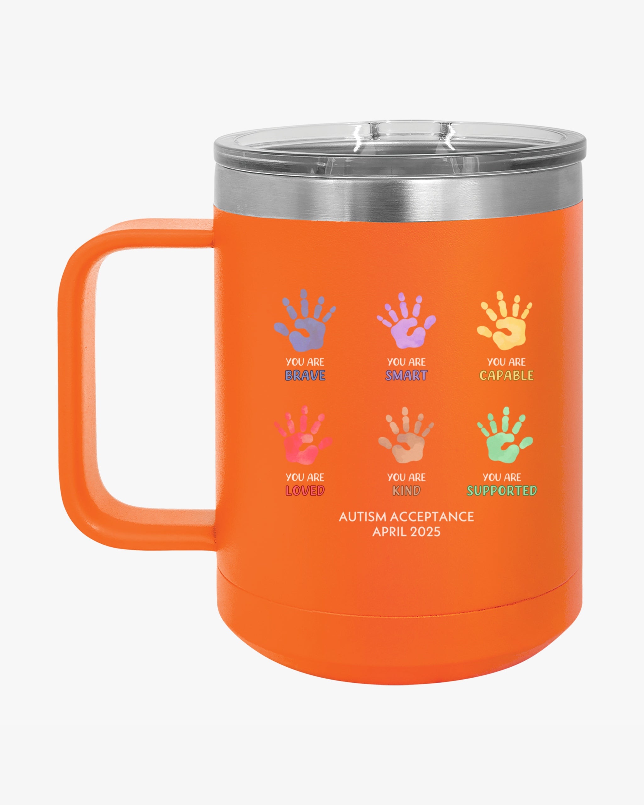 Autism Awareness 2025 - Affirmation Handprints Coffee Mug Tumbler
