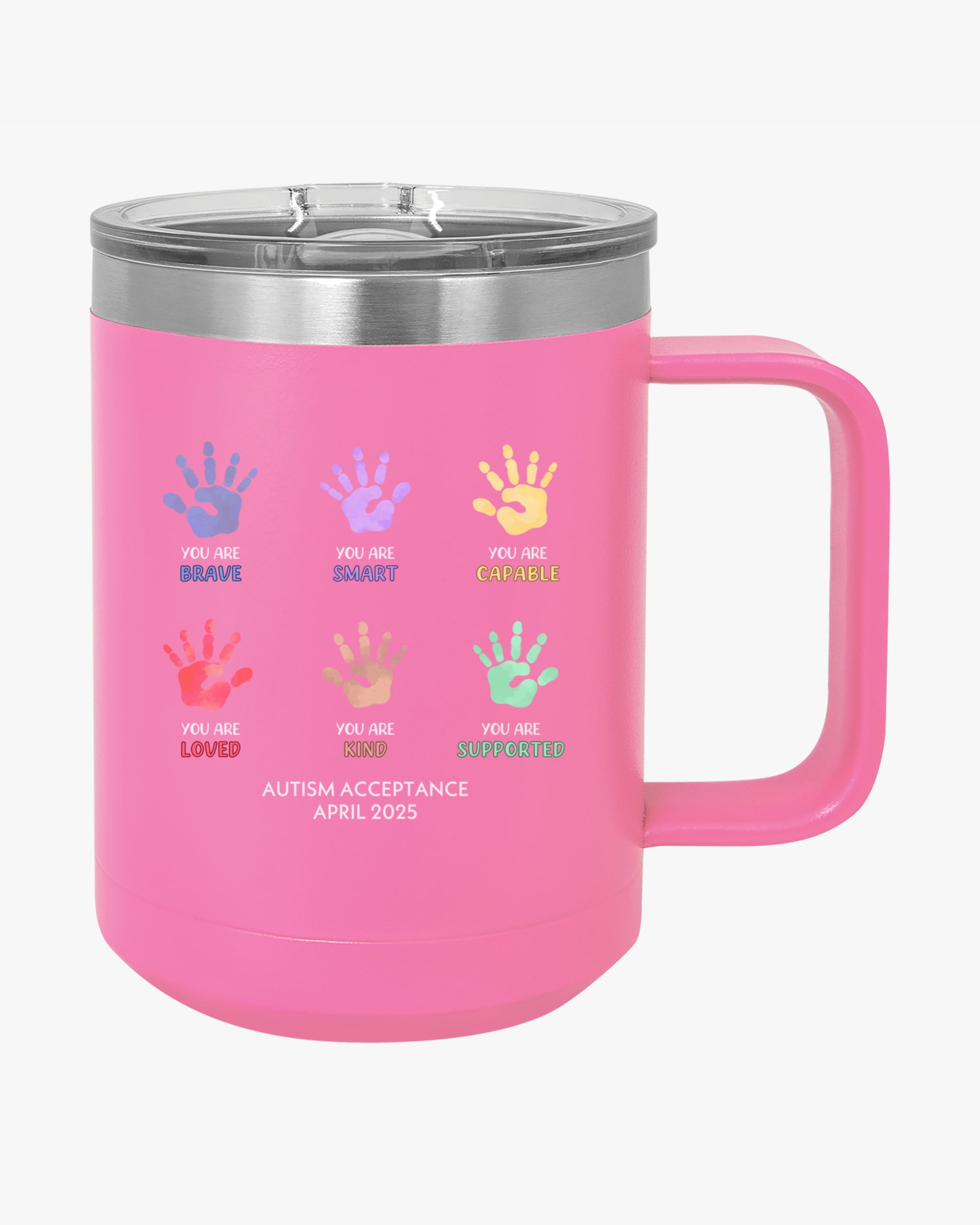 Autism Awareness 2025 - Affirmation Handprints Coffee Mug Tumbler