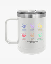 Autism Awareness 2025 - Affirmation Handprints Coffee Mug Tumbler