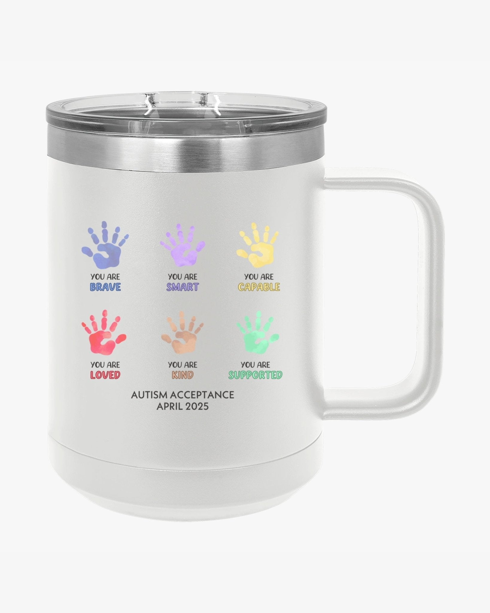 Autism Mug - Autism Awareness 2025 - Affirmation Handprints Coffee Mug Tumbler - Daily Bloom