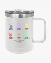 Autism Awareness 2025 - Affirmation Handprints Coffee Mug Tumbler