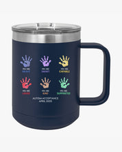 Autism Awareness 2025 - Affirmation Handprints Coffee Mug Tumbler