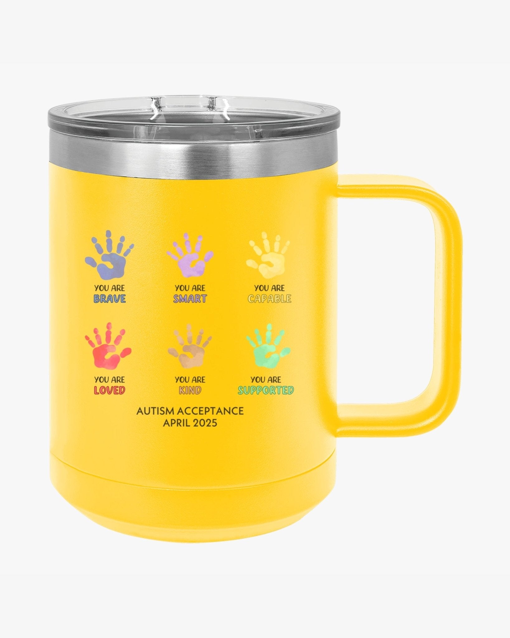 Autism Mug - Autism Awareness 2025 - Affirmation Handprints Coffee Mug Tumbler - Daily Bloom