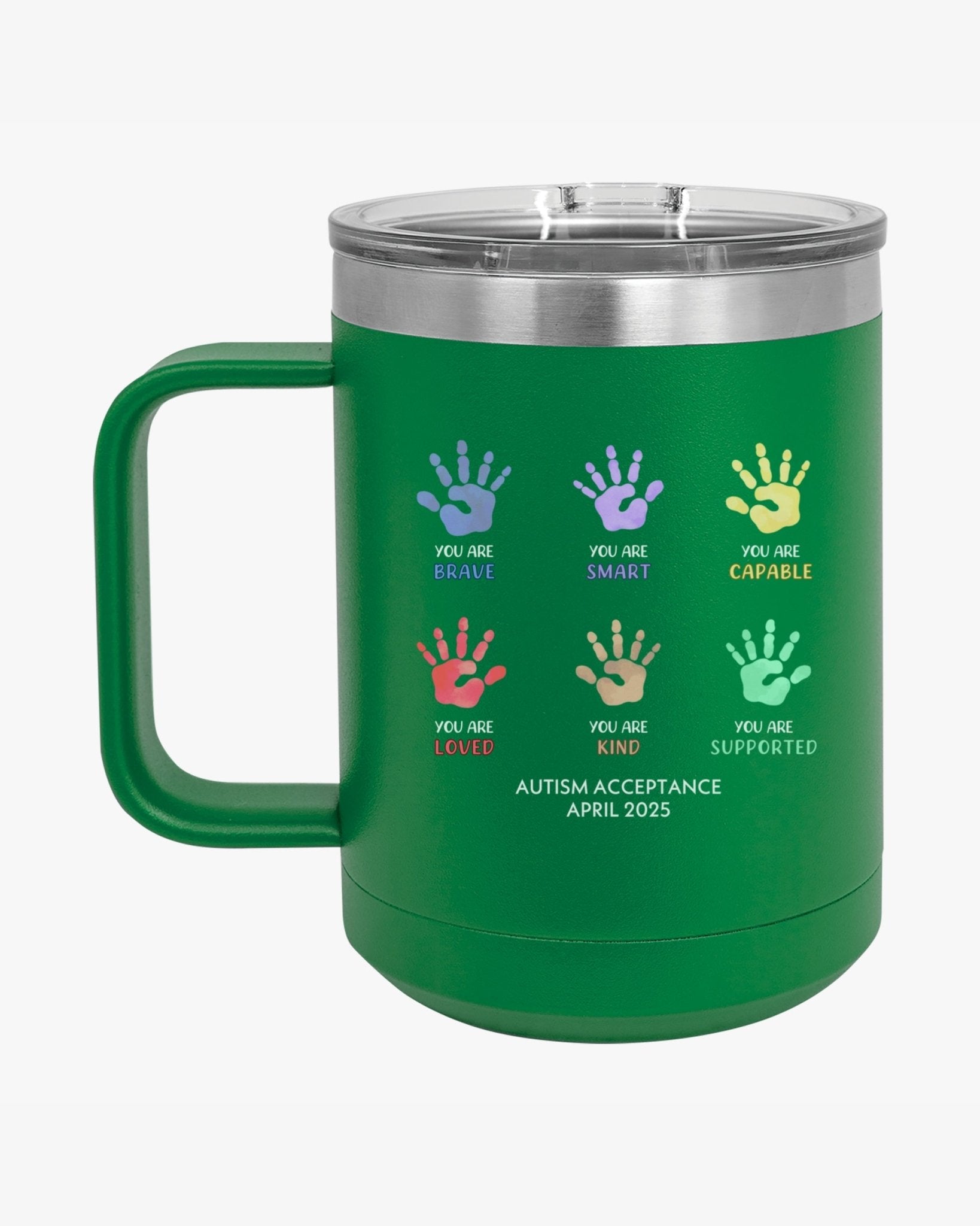 Autism Mug - Autism Awareness 2025 - Affirmation Handprints Coffee Mug Tumbler - Daily Bloom