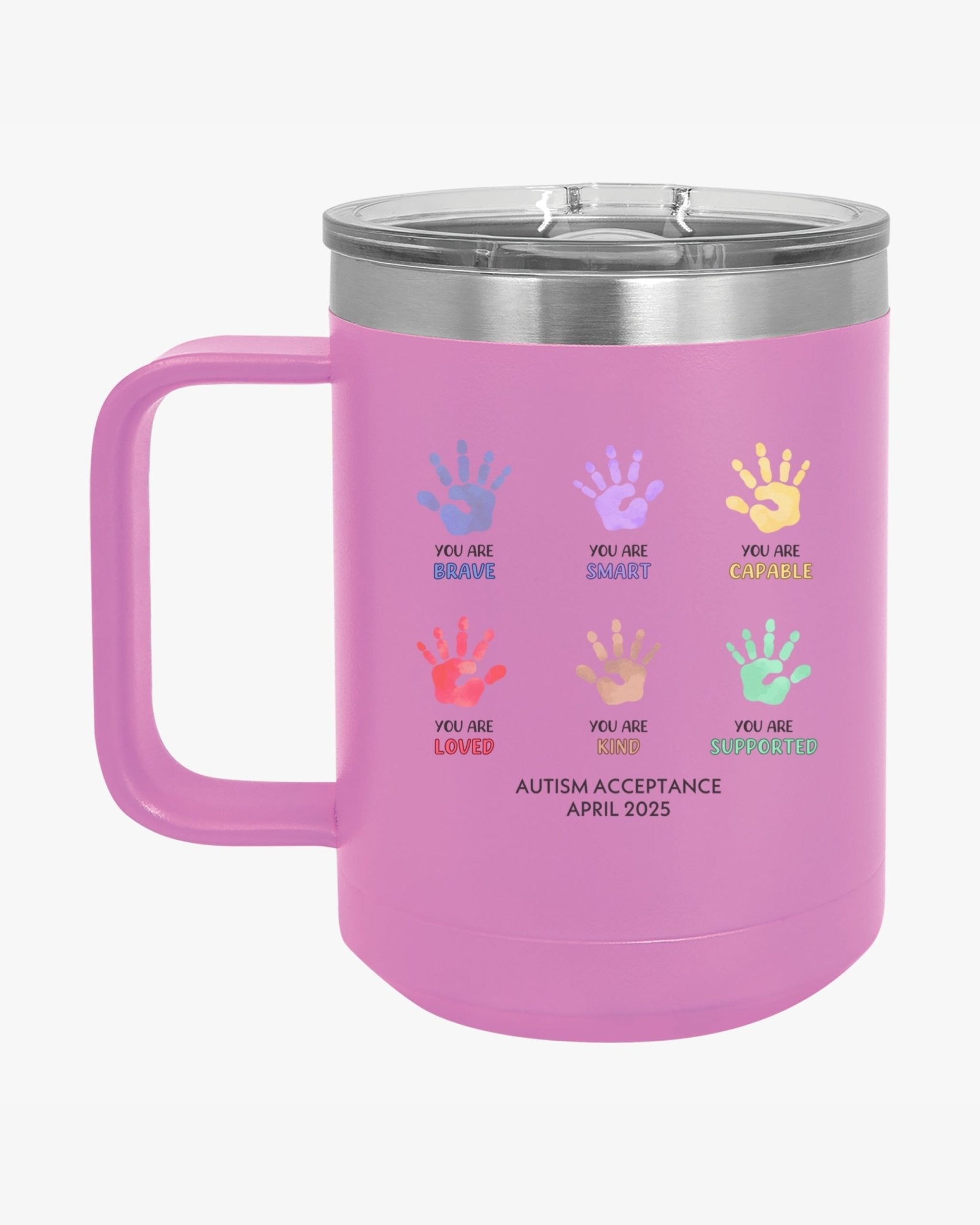 Autism Mug - Autism Awareness 2025 - Affirmation Handprints Coffee Mug Tumbler - Daily Bloom