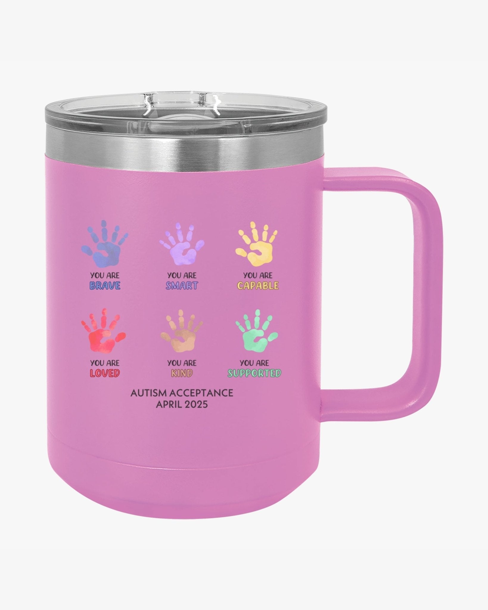 Autism Mug - Autism Awareness 2025 - Affirmation Handprints Coffee Mug Tumbler - Daily Bloom