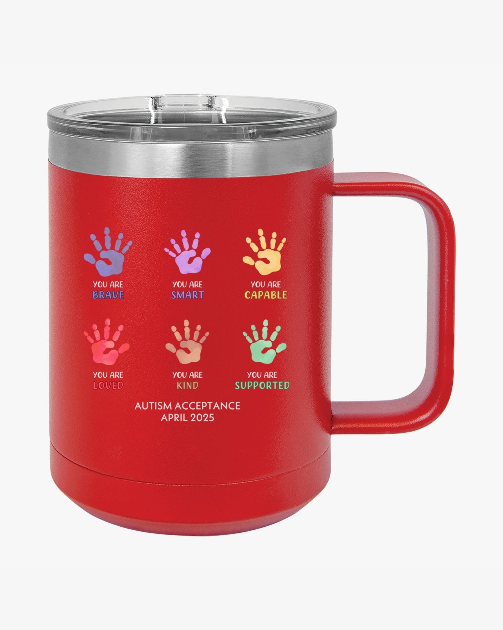 Autism Mug - Autism Awareness 2025 - Affirmation Handprints Coffee Mug Tumbler - Daily Bloom