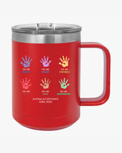 Autism Awareness 2025 - Affirmation Handprints Coffee Mug Tumbler