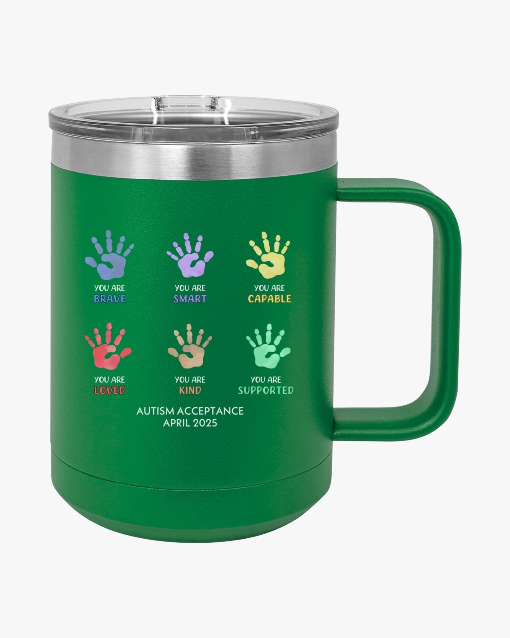 Autism Mug - Autism Awareness 2025 - Affirmation Handprints Coffee Mug Tumbler - Daily Bloom