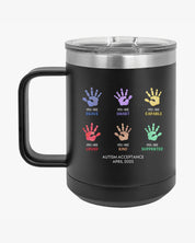 Autism Awareness 2025 - Affirmation Handprints Coffee Mug Tumbler