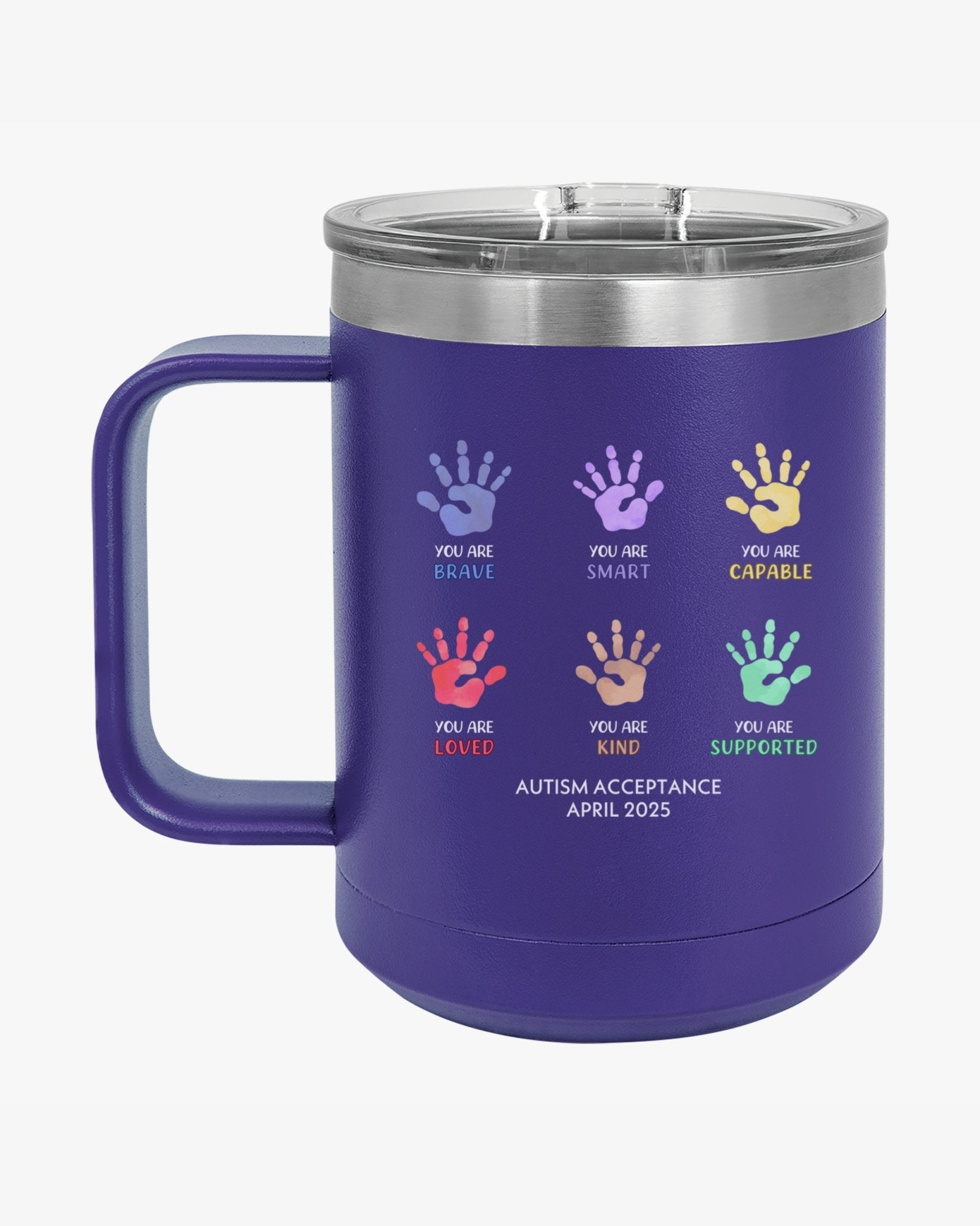 Autism Mug - Autism Awareness 2025 - Affirmation Handprints Coffee Mug Tumbler - Daily Bloom