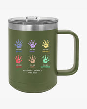 Autism Awareness 2025 - Affirmation Handprints Coffee Mug Tumbler