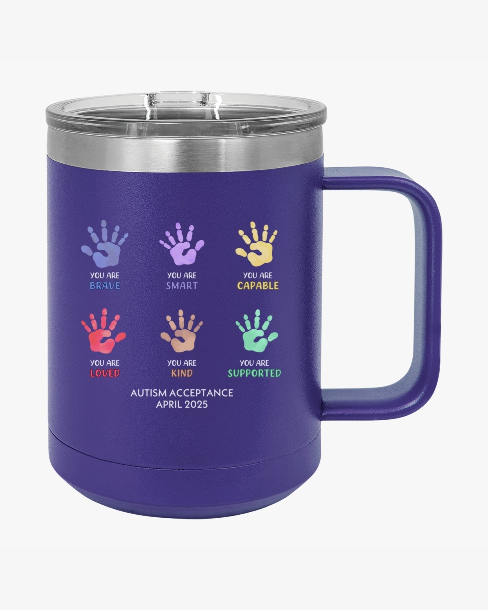 Autism Mug - Autism Awareness 2025 - Affirmation Handprints Coffee Mug Tumbler - Daily Bloom