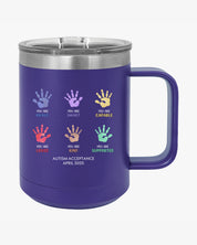 Autism Awareness 2025 - Affirmation Handprints Coffee Mug Tumbler