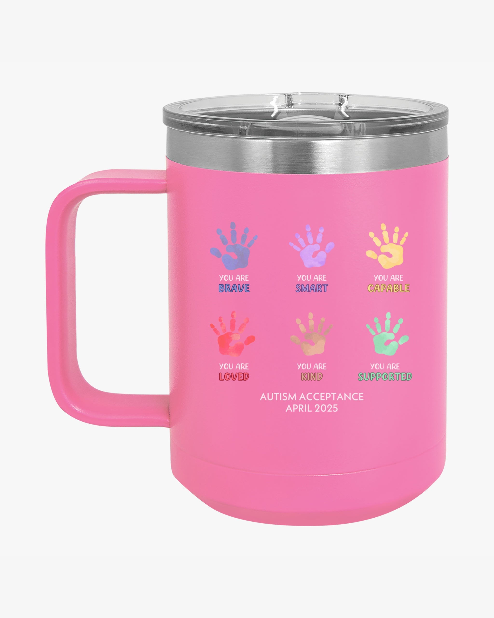 Autism Awareness 2025 - Affirmation Handprints Coffee Mug Tumbler