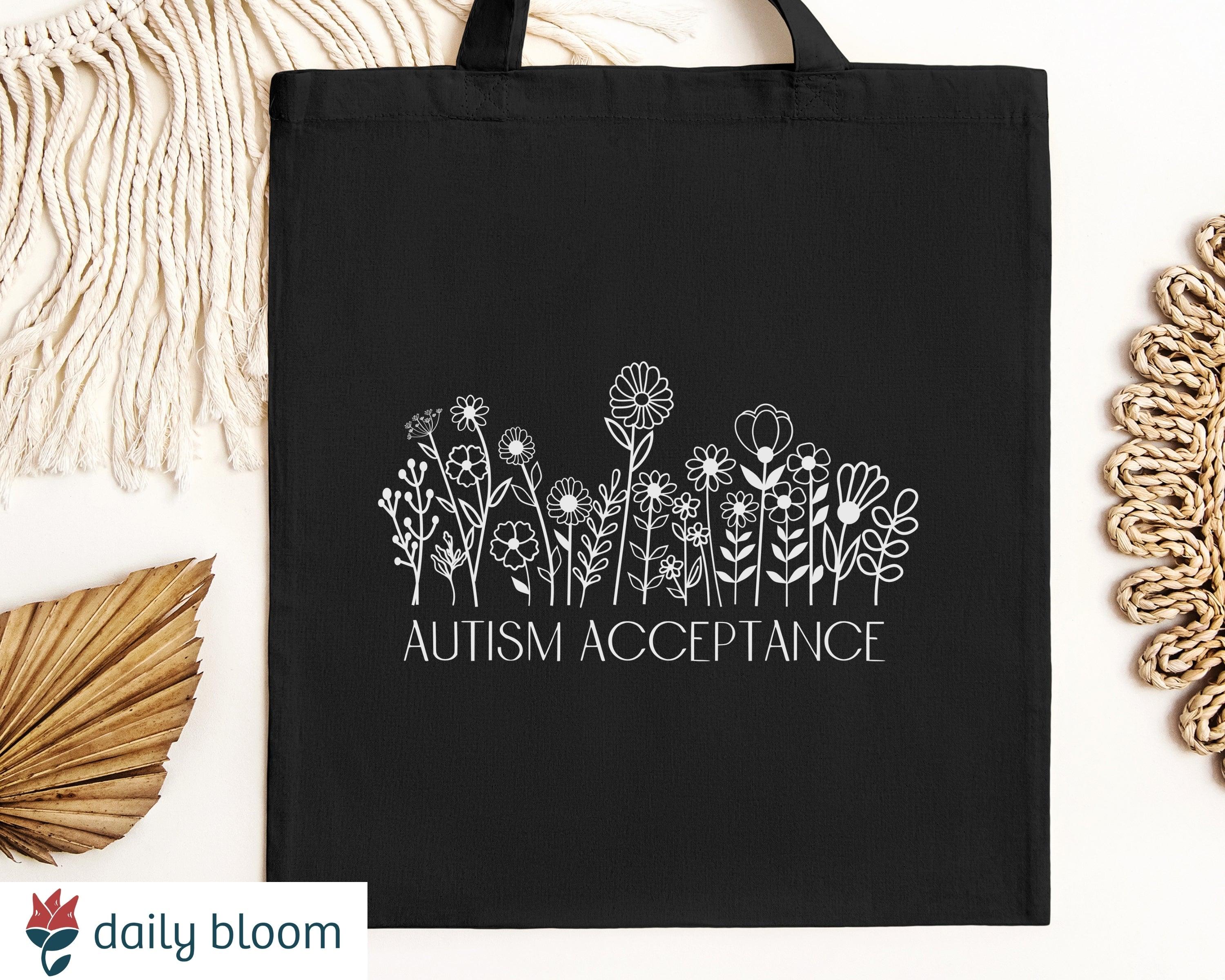 Autism Acceptance Wildflowers Tote Bag-Black-Neurodiversity, ADHD & Autism Awareness & Acceptance Bags by Daily Bloom