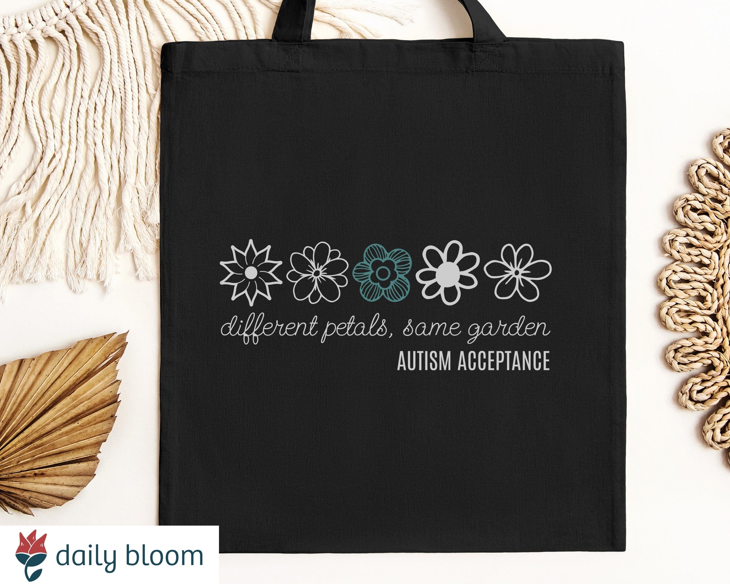 Different Petals Same Garden Flower Sketches Tote Bag-Black-Neurodiversity, ADHD & Autism Awareness & Acceptance Bags by Daily Bloom