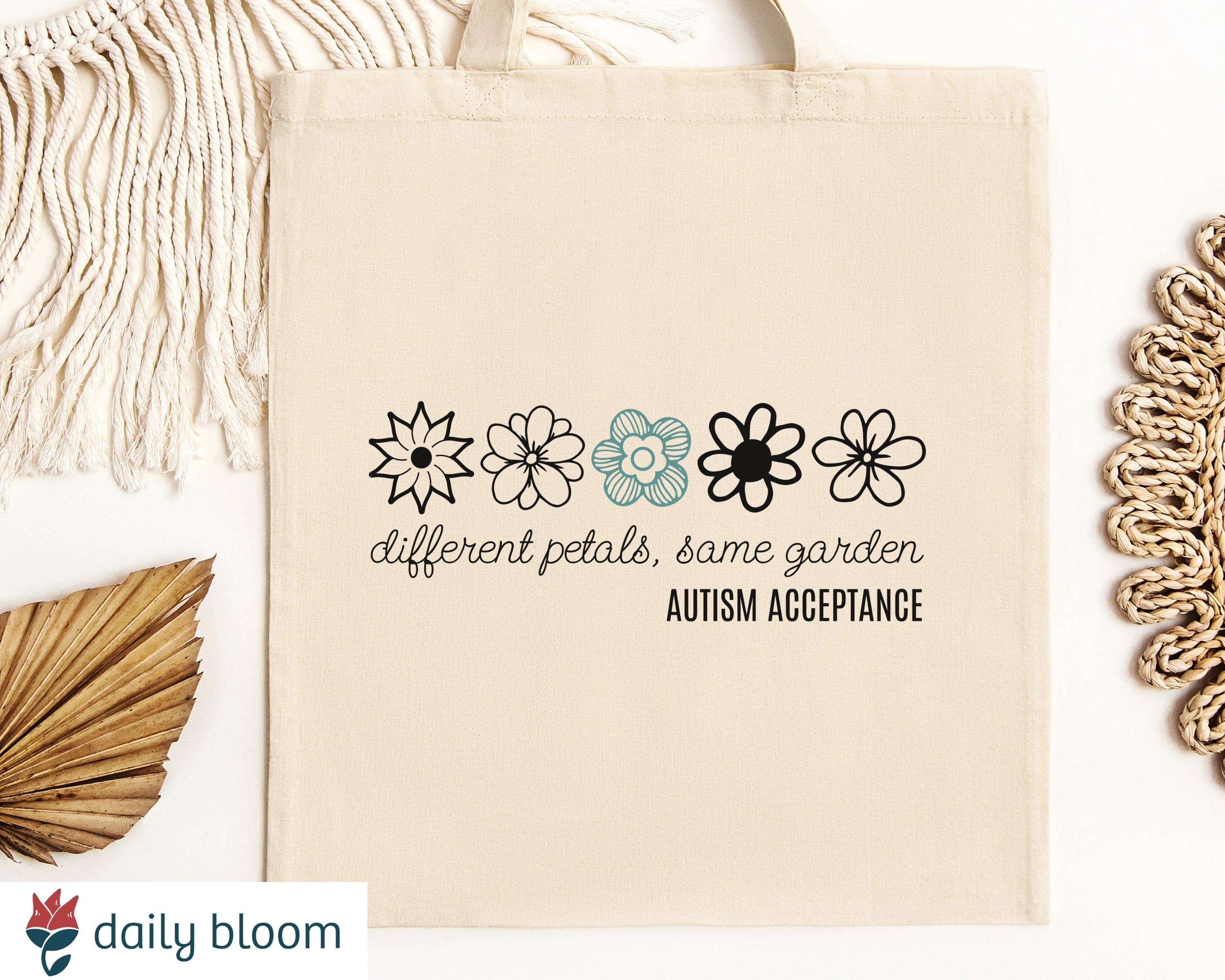 Different Petals Same Garden Flower Sketches Tote Bag (FREE GIFT)-Natural-Neurodiversity, ADHD & Autism Awareness & Acceptance by Daily Bloom