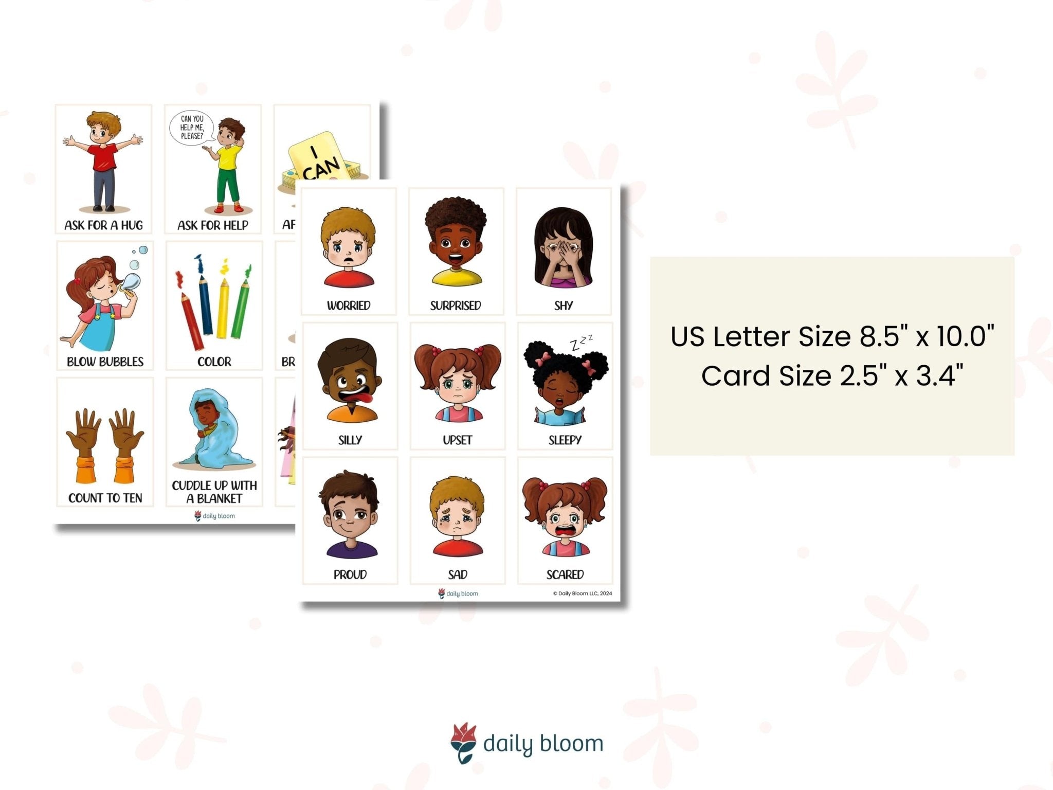 Autism Digital Download - Flash Card Bundle - Set of 2 - Coping Skills & Emotions Cards - Daily Bloom