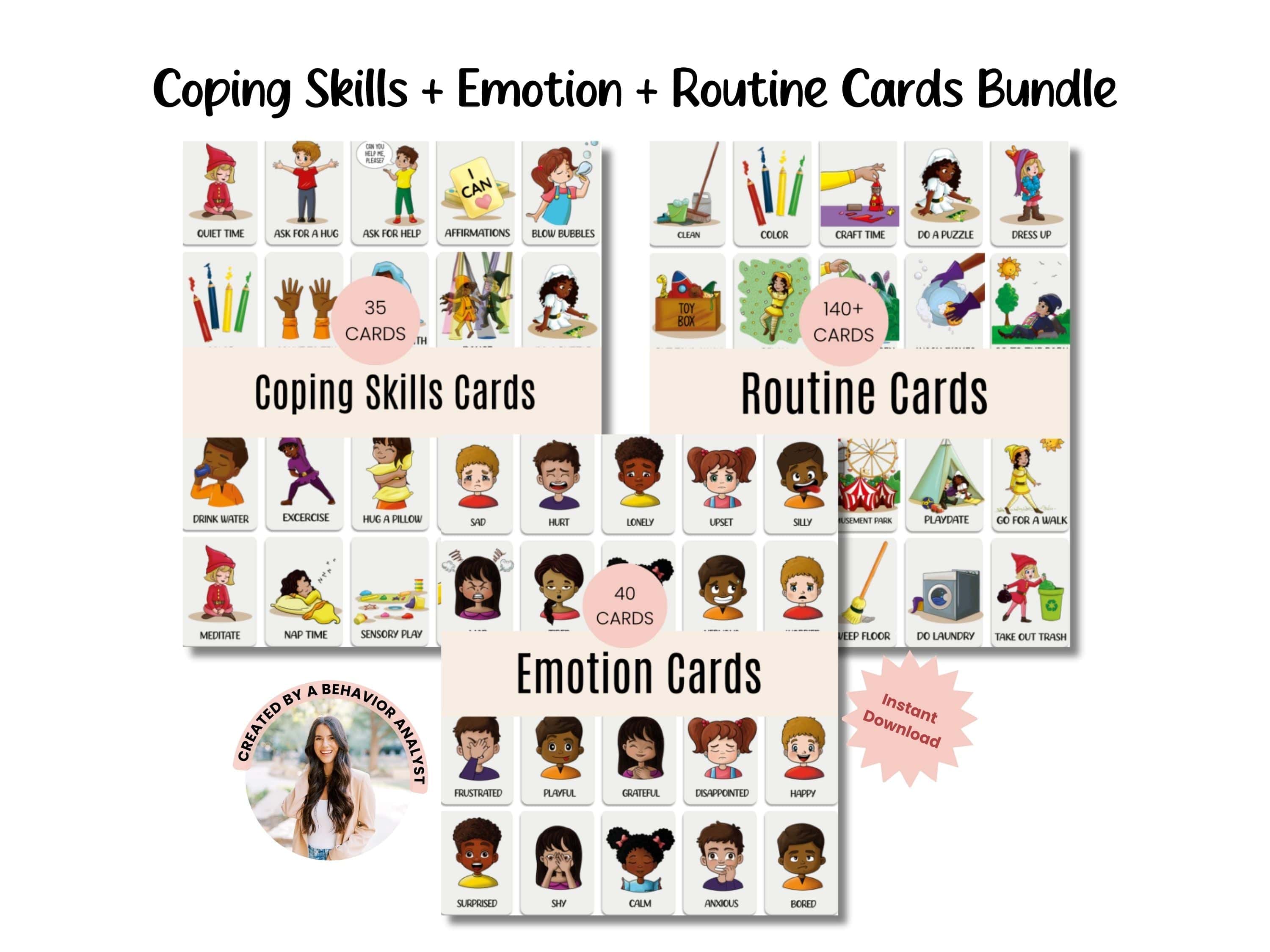 Flash Card Bundle - Set of 3 - Coping Skills, Emotions & Routine Cards ...