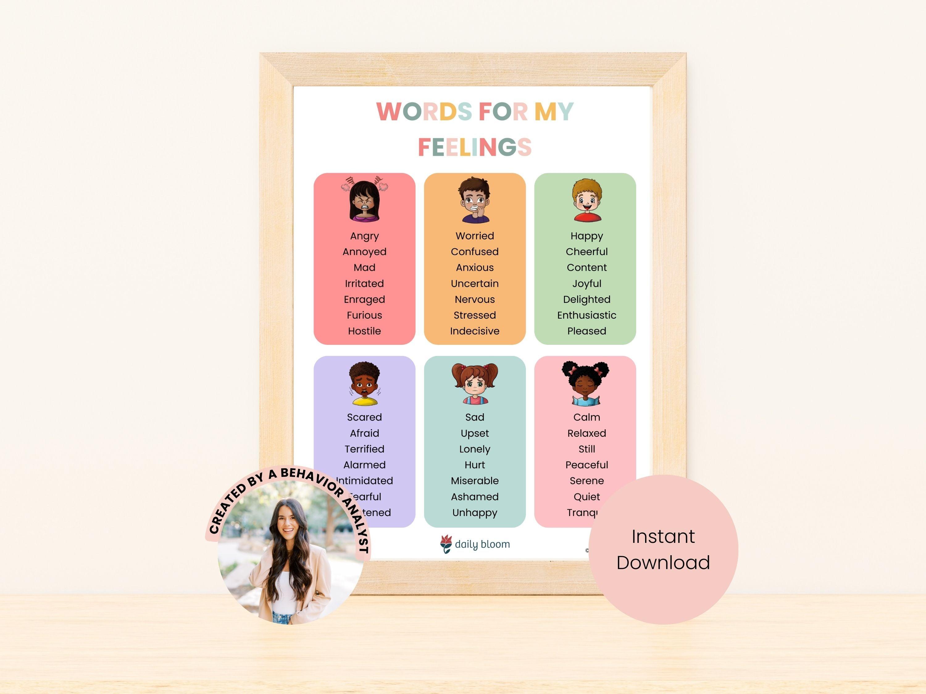 Words For My Feelings (Poster Download)-Neurodiversity, ADHD & Autism Awareness & Acceptance Digital Download by Daily Bloom