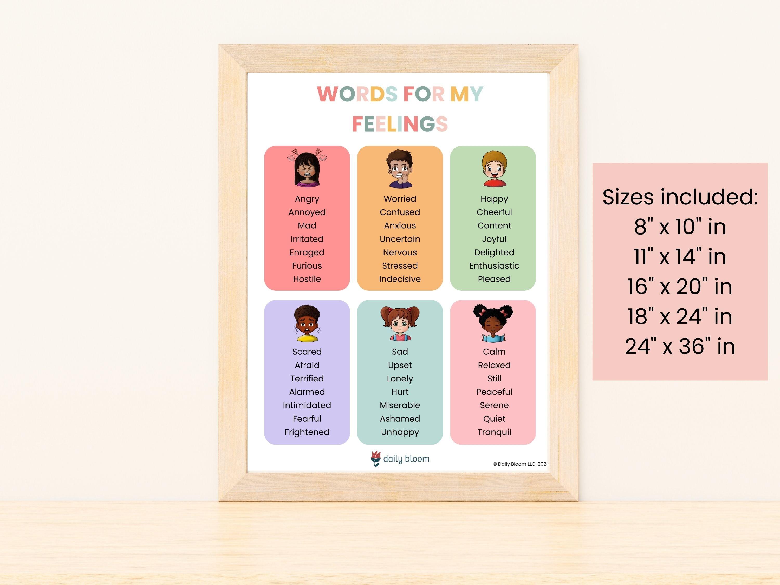 Words For My Feelings (Poster Download)-Neurodiversity, ADHD & Autism Awareness & Acceptance Digital Download by Daily Bloom