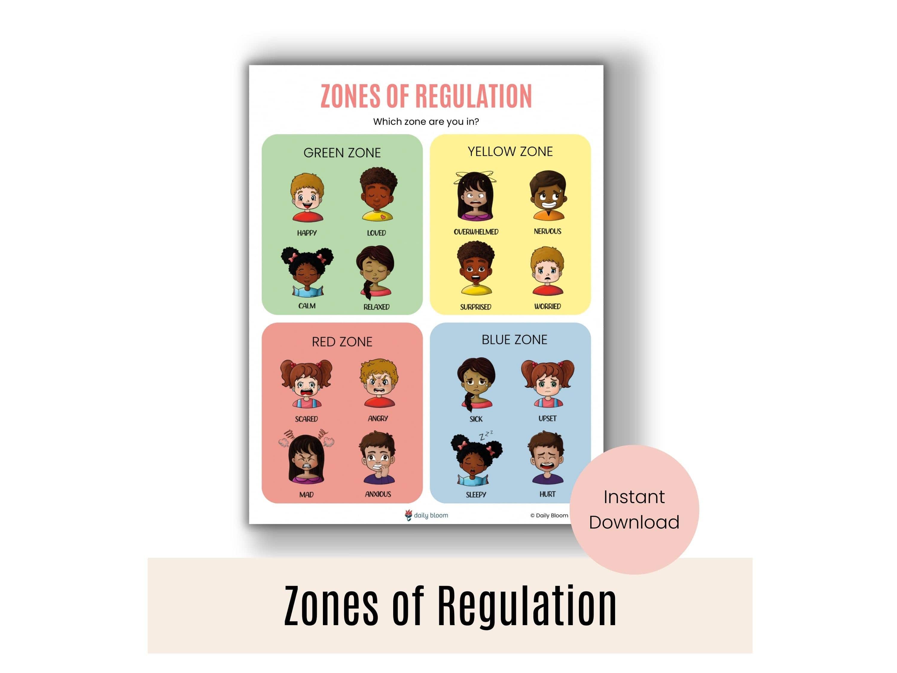 Zones Of Regulation For Kids (US Letter)-Neurodiversity, ADHD & Autism Awareness & Acceptance Digital Download by Daily Bloom