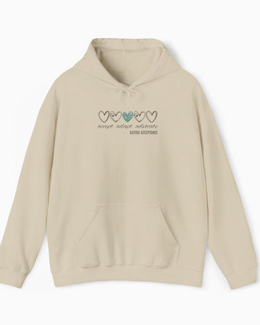 Autism Hoodie - Accept Adapt Advocate Love Hearts Hoodie - Daily Bloom