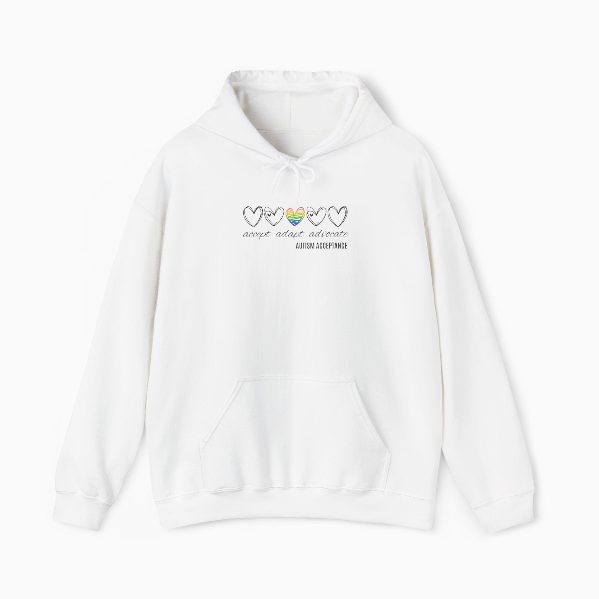 Autism Hoodie By Daily Bloom Accept Adapt Advocate Rainbow Love Heart Hoodie White / S
