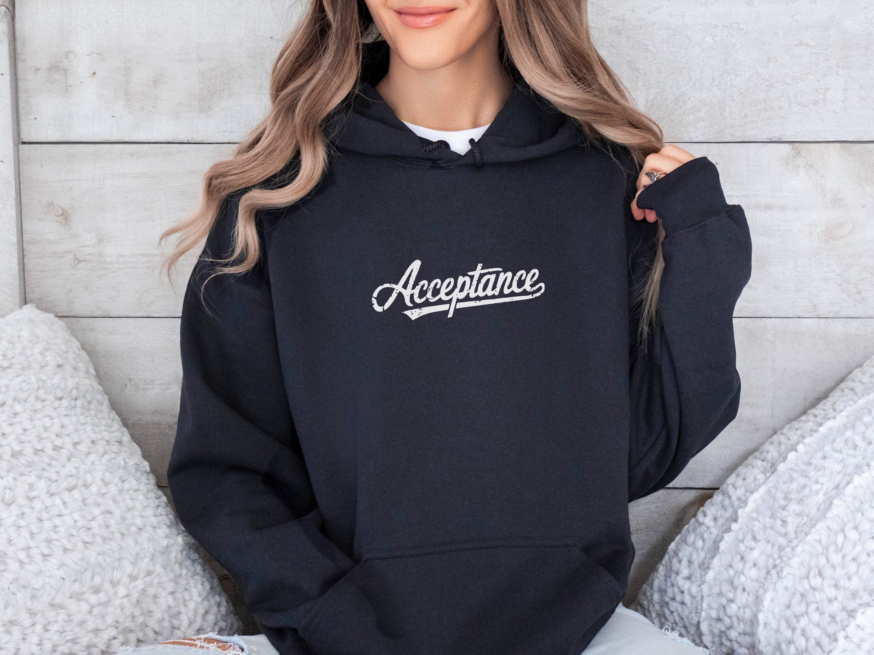 Acceptance Grunge Script Hoodie-Neurodiversity, ADHD & Autism Awareness & Acceptance Hoodie by Daily Bloom