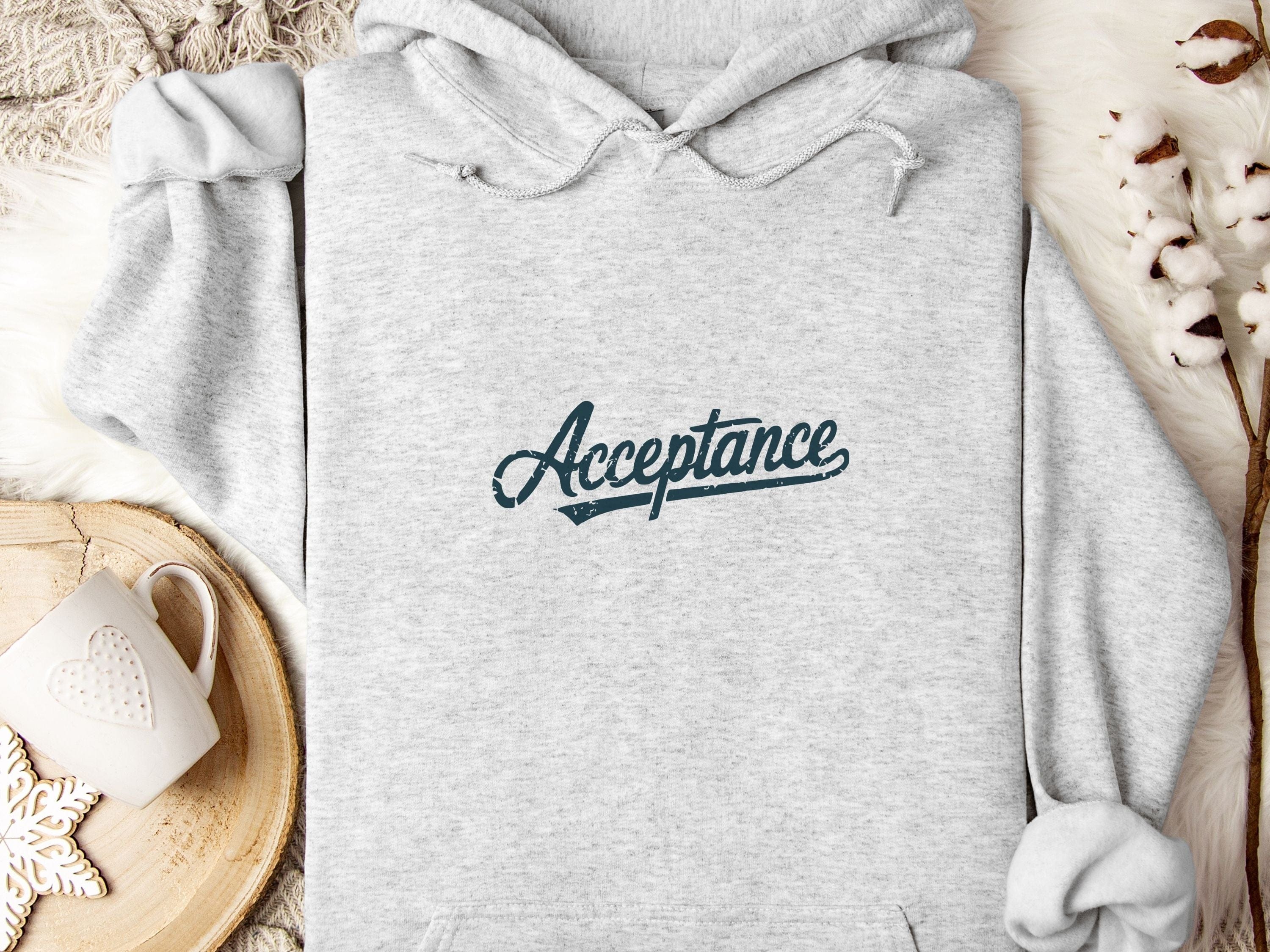 Acceptance Grunge Script Hoodie-Ash-Neurodiversity, ADHD & Autism Awareness & Acceptance Hoodie by Daily Bloom