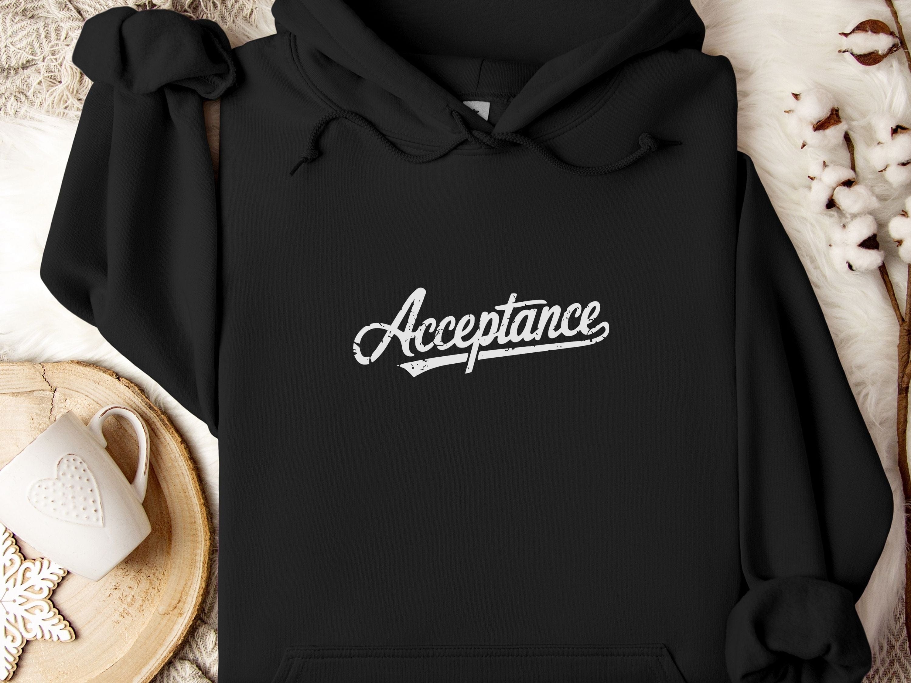 Acceptance Grunge Script Hoodie-Black-Neurodiversity, ADHD & Autism Awareness & Acceptance Hoodie by Daily Bloom