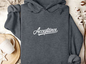 Acceptance Grunge Script Hoodie-Dark Heather-Neurodiversity, ADHD & Autism Awareness & Acceptance Hoodie by Daily Bloom