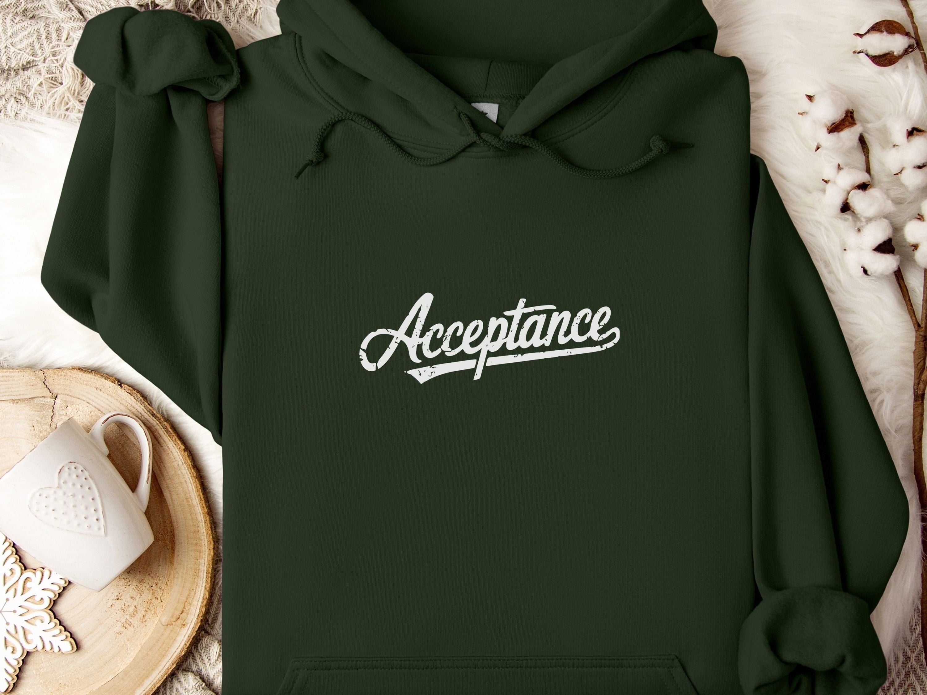Acceptance Grunge Script Hoodie-Forest Green-Neurodiversity, ADHD & Autism Awareness & Acceptance Hoodie by Daily Bloom