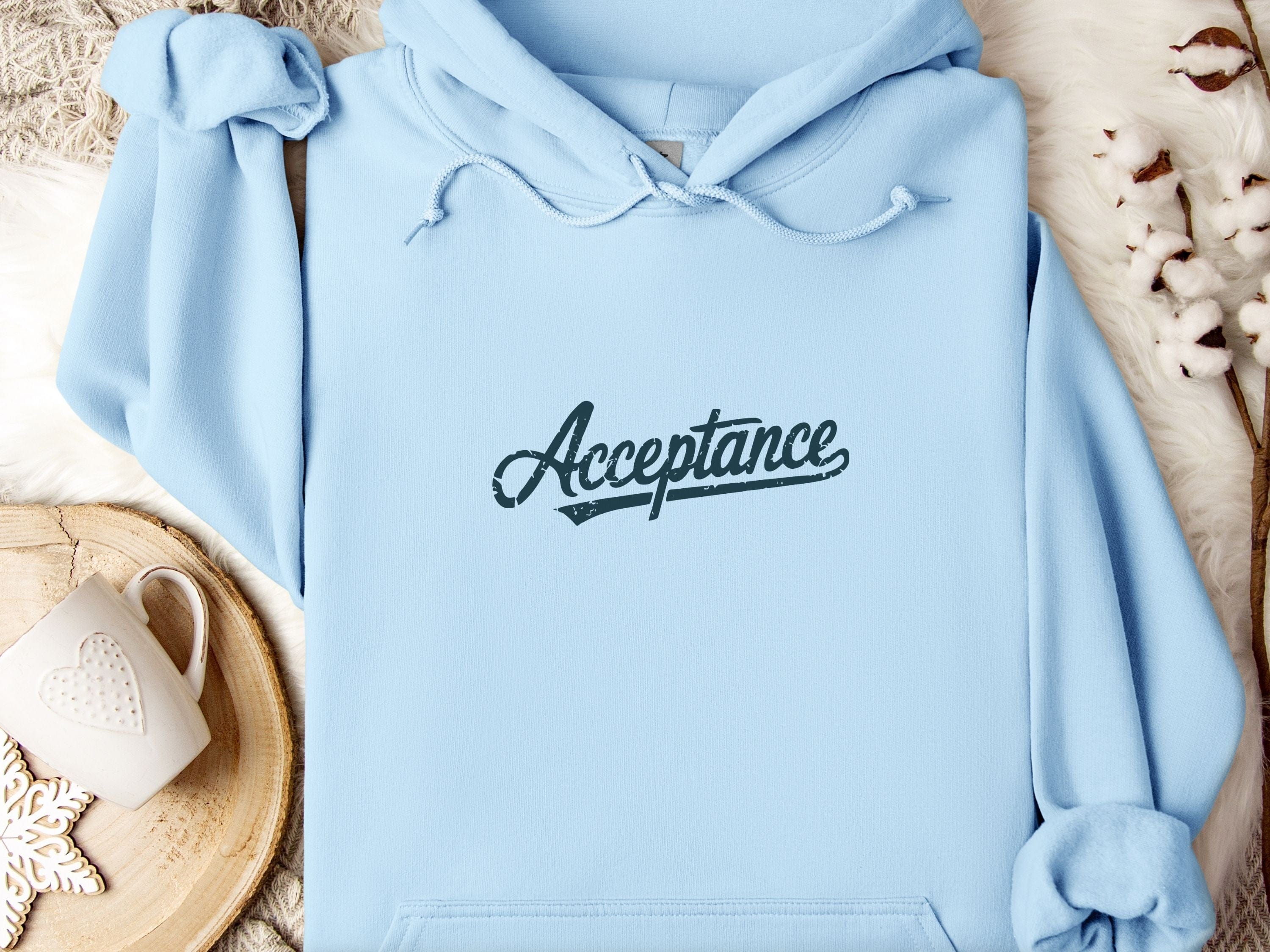 Acceptance Grunge Script Hoodie-Light Blue-Neurodiversity, ADHD & Autism Awareness & Acceptance Hoodie by Daily Bloom