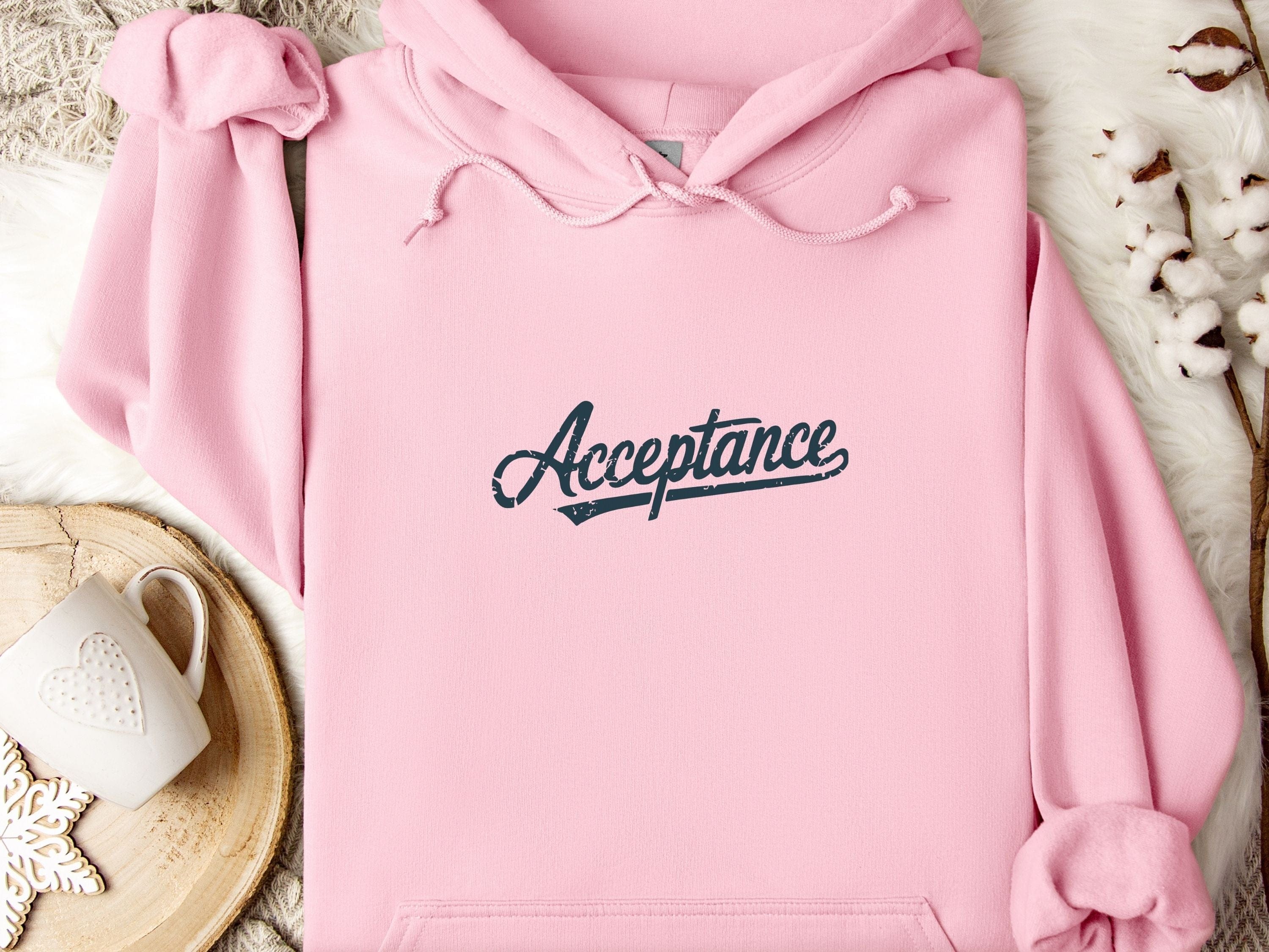 Acceptance Grunge Script Hoodie-Light Pink-Neurodiversity, ADHD & Autism Awareness & Acceptance Hoodie by Daily Bloom