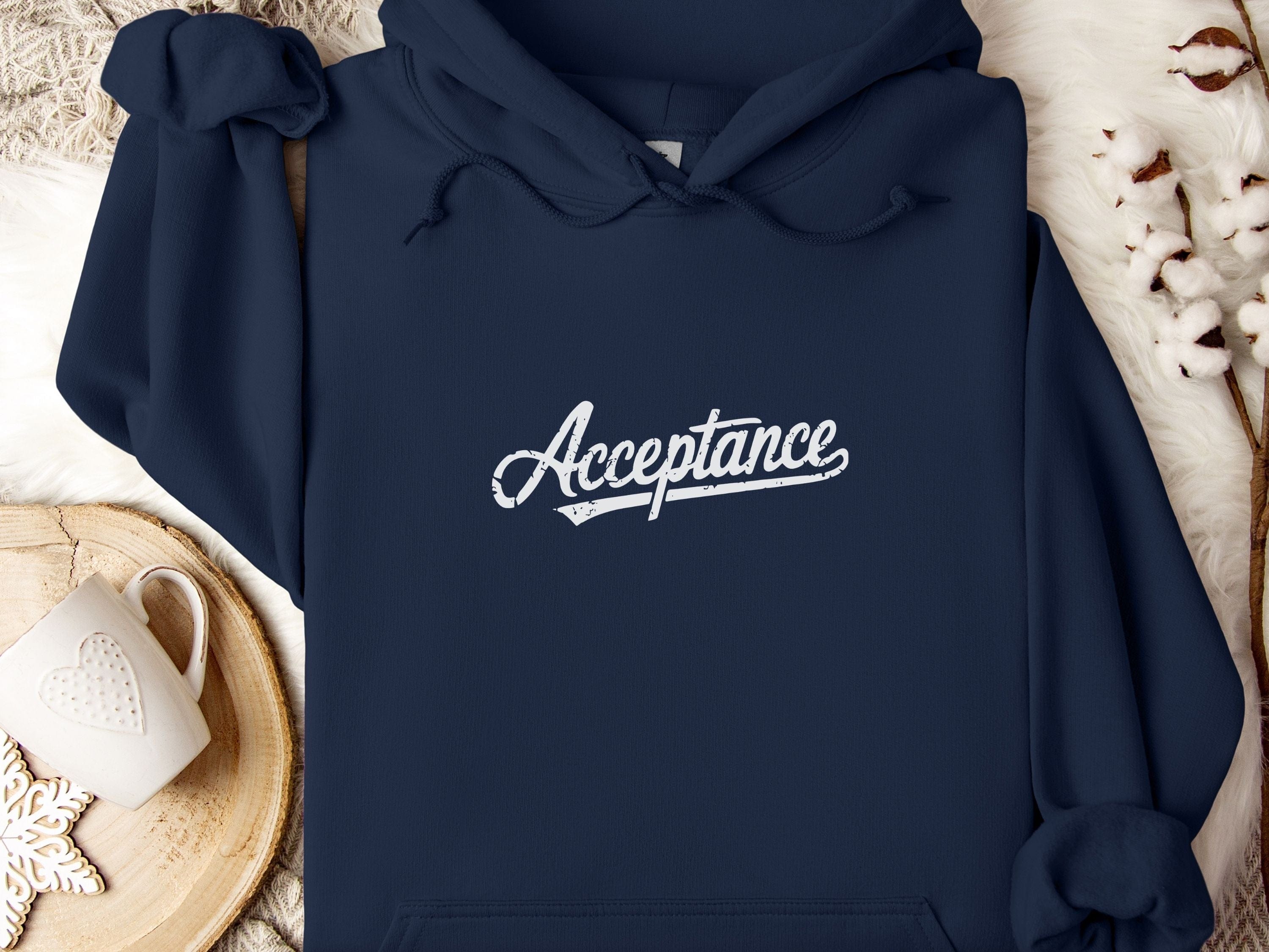 Acceptance Grunge Script Hoodie-Navy-Neurodiversity, ADHD & Autism Awareness & Acceptance Hoodie by Daily Bloom