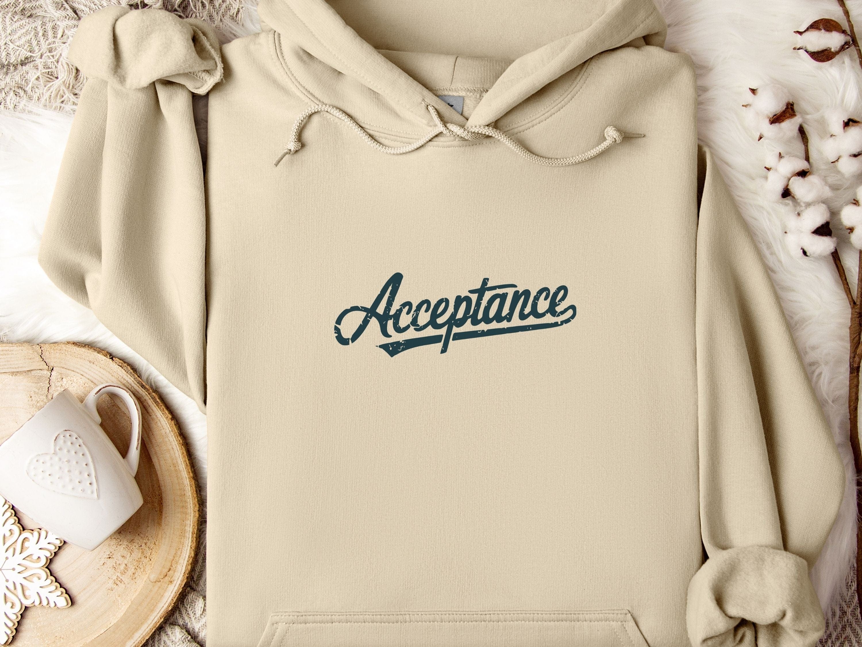 Acceptance Grunge Script Hoodie-Sand-Neurodiversity, ADHD & Autism Awareness & Acceptance Hoodie by Daily Bloom