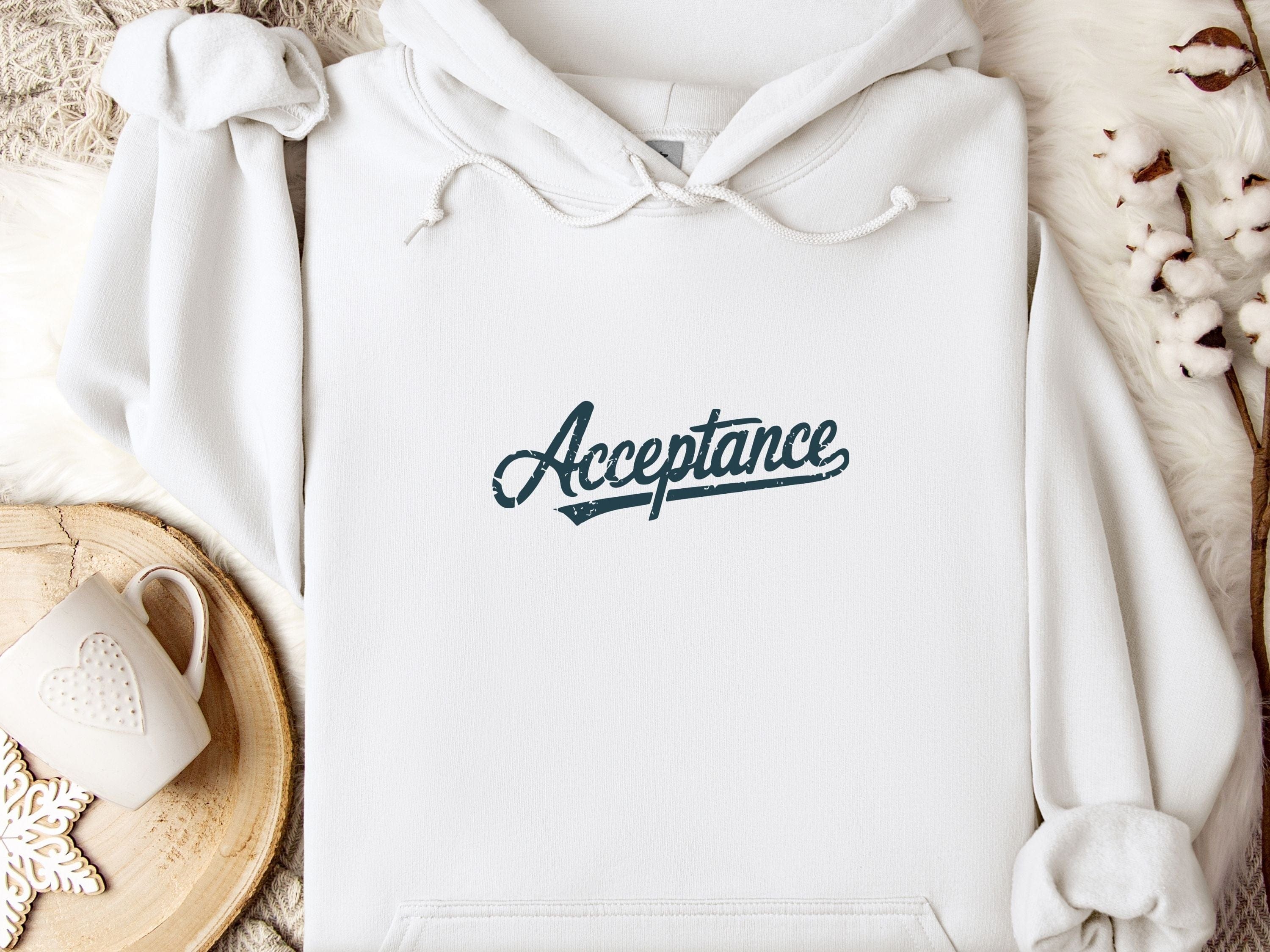 Acceptance Grunge Script Hoodie-White-Neurodiversity, ADHD & Autism Awareness & Acceptance Hoodie by Daily Bloom