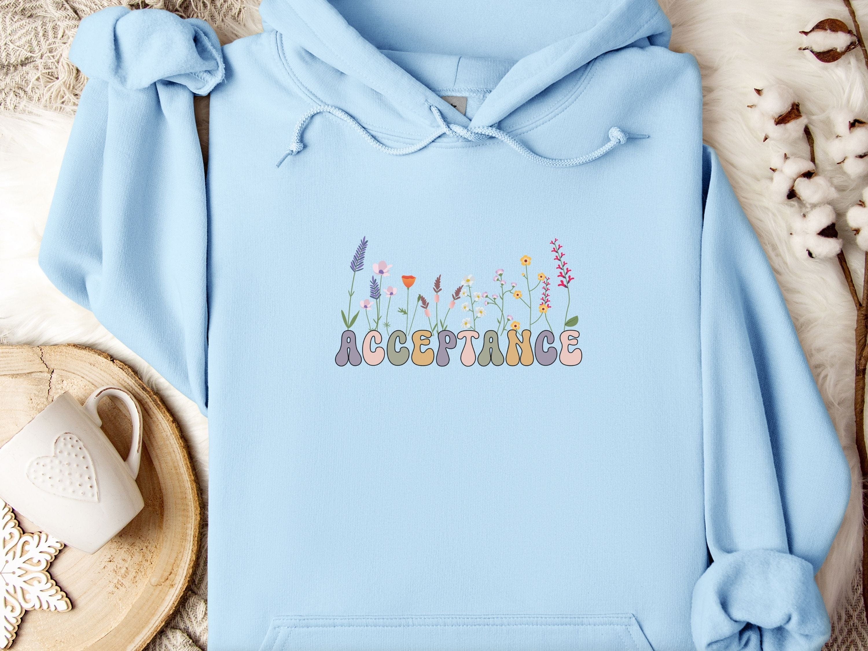 Acceptance Wildflowers Hoodie-Light Blue-Neurodiversity, ADHD & Autism Awareness & Acceptance Hoodie by Daily Bloom