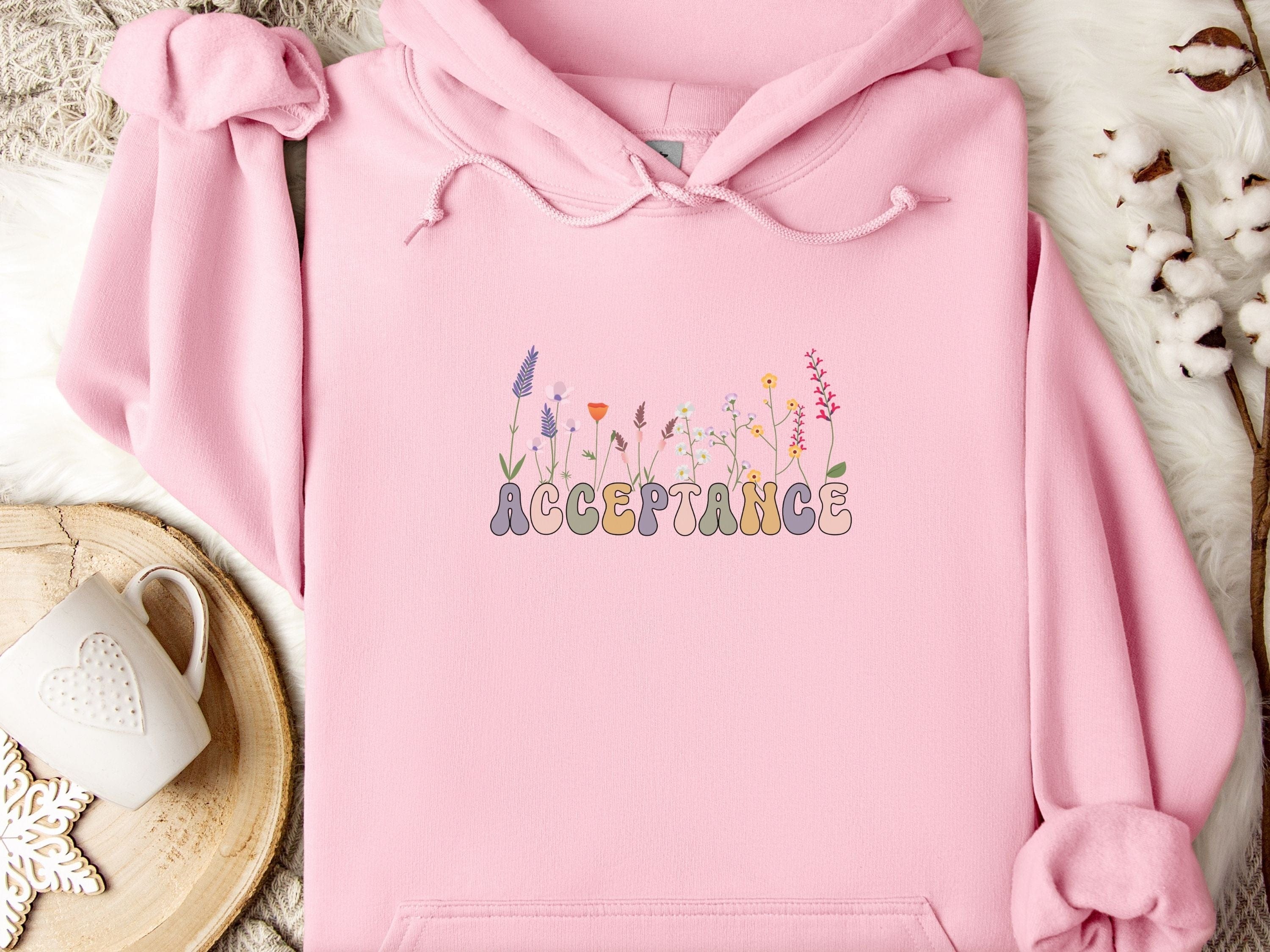 Acceptance Wildflowers Hoodie-Light Pink-Neurodiversity, ADHD & Autism Awareness & Acceptance Hoodie by Daily Bloom