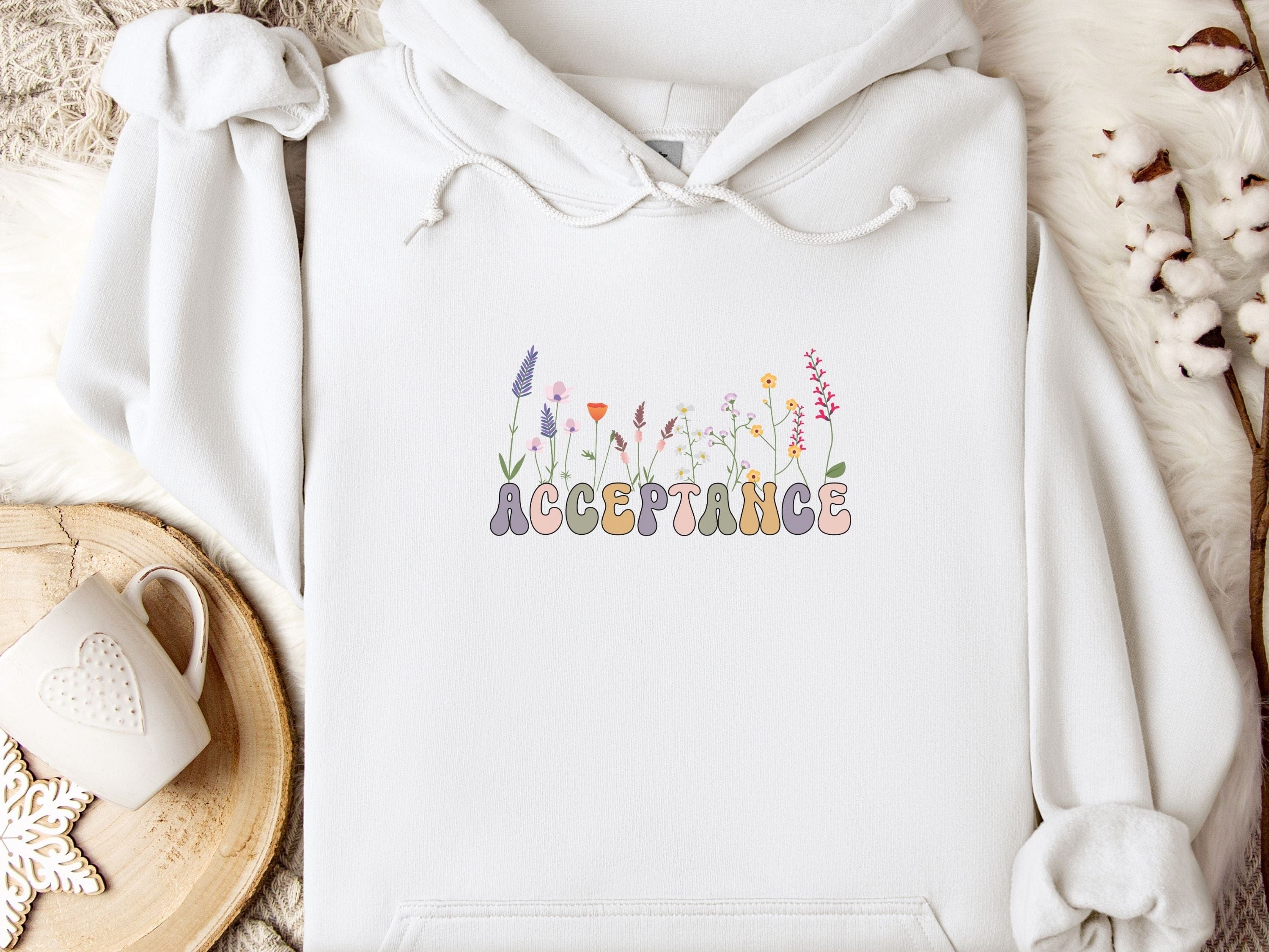 Acceptance Wildflowers Hoodie-White-Neurodiversity, ADHD & Autism Awareness & Acceptance Hoodie by Daily Bloom