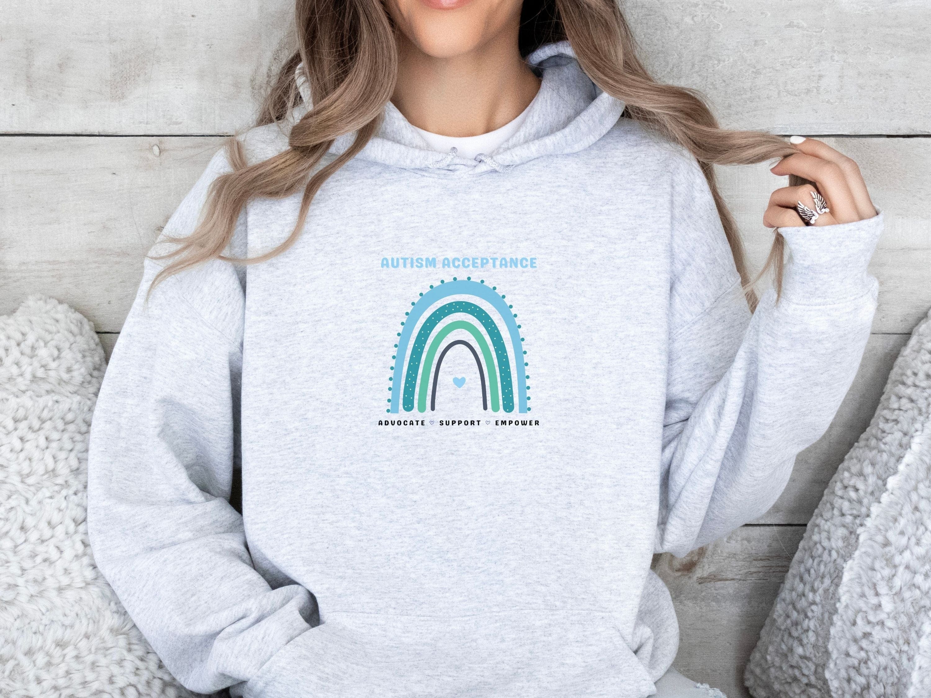 Advocate Support Empower Autism Acceptance Rainbow Hoodie-Neurodiversity, ADHD & Autism Awareness & Acceptance Hoodie by Daily Bloom
