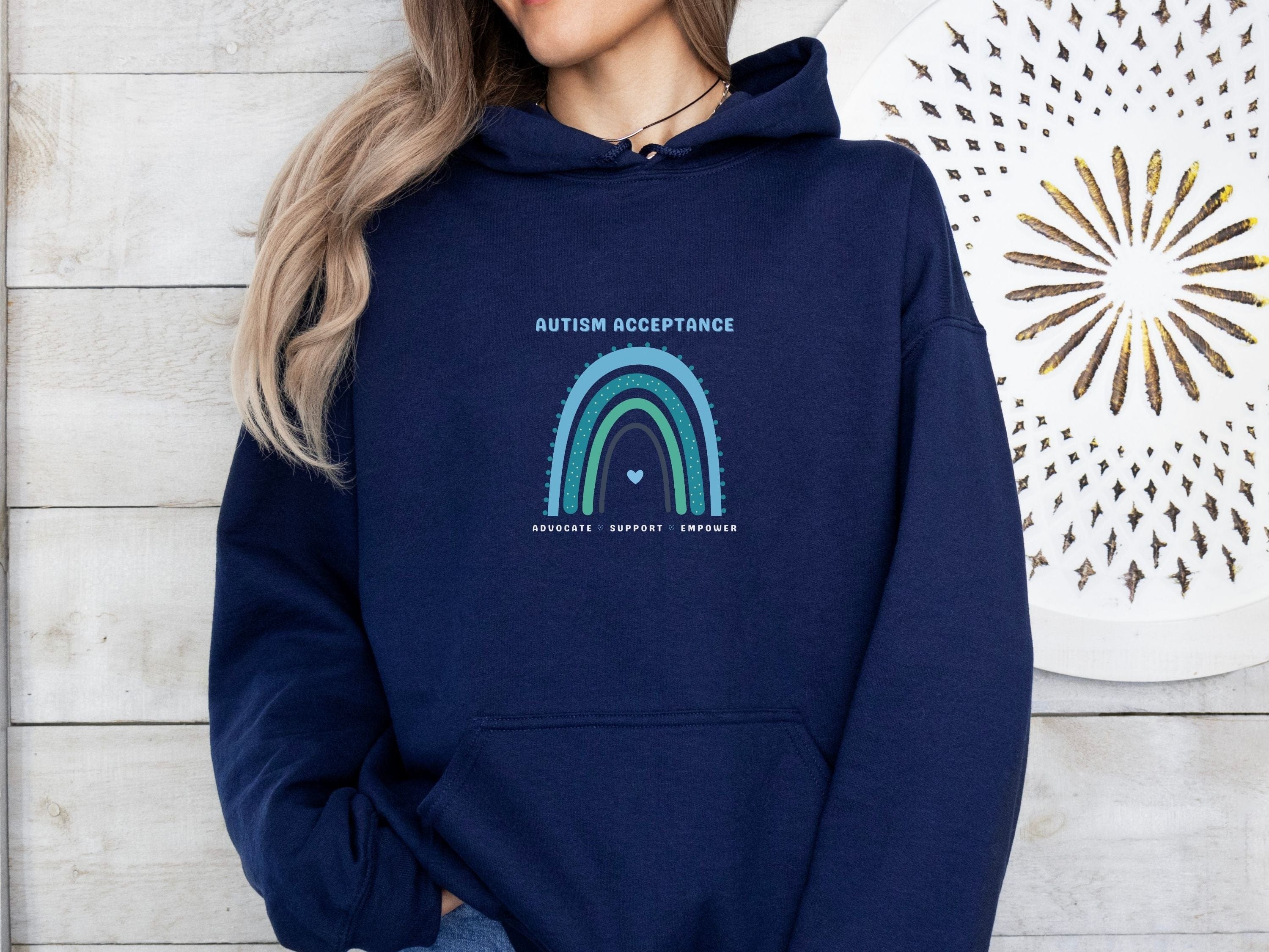 Advocate Support Empower Autism Acceptance Rainbow Hoodie-Neurodiversity, ADHD & Autism Awareness & Acceptance Hoodie by Daily Bloom