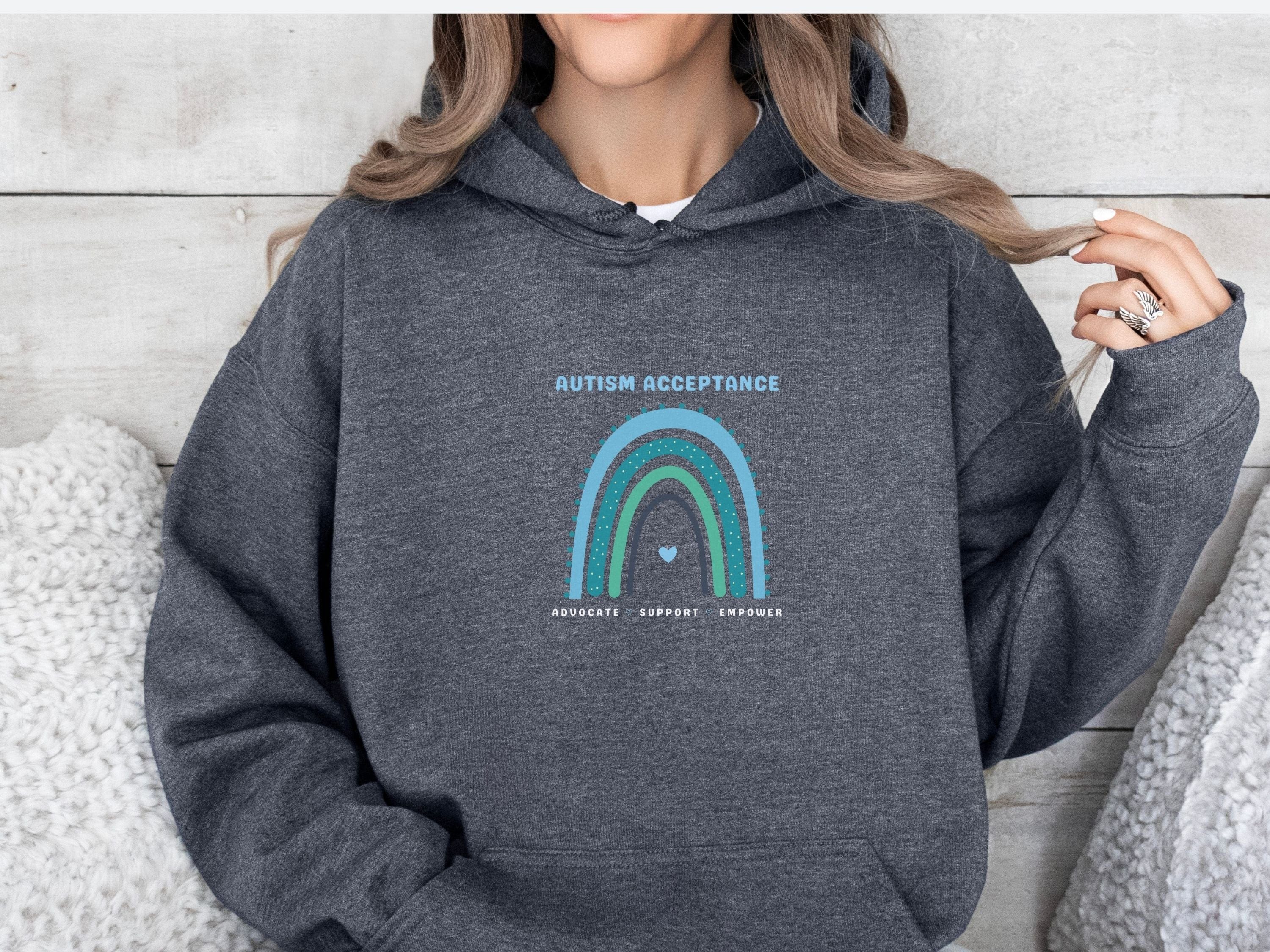 Advocate Support Empower Autism Acceptance Rainbow Hoodie-Neurodiversity, ADHD & Autism Awareness & Acceptance Hoodie by Daily Bloom