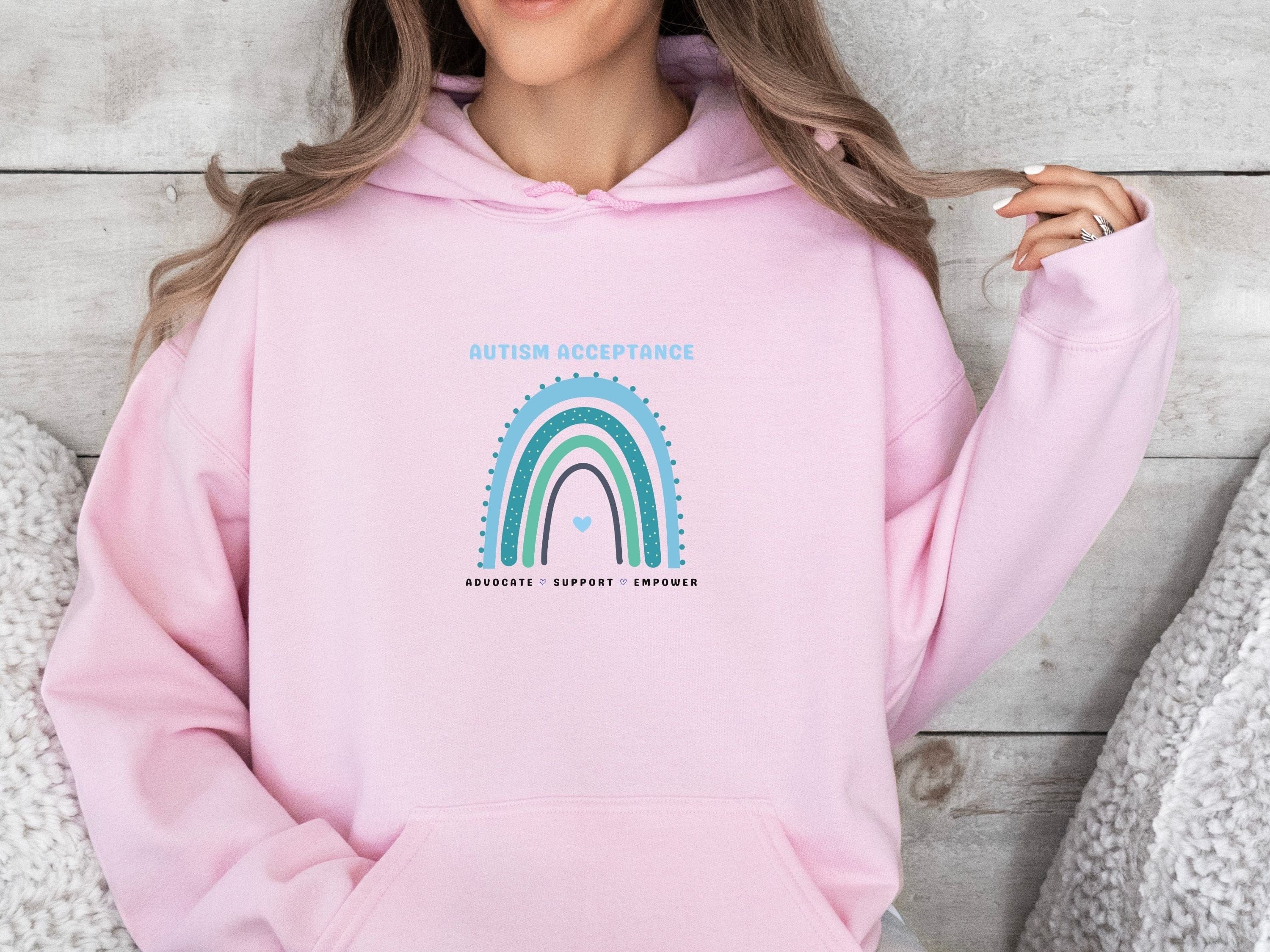 Advocate Support Empower Autism Acceptance Rainbow Hoodie-Neurodiversity, ADHD & Autism Awareness & Acceptance Hoodie by Daily Bloom
