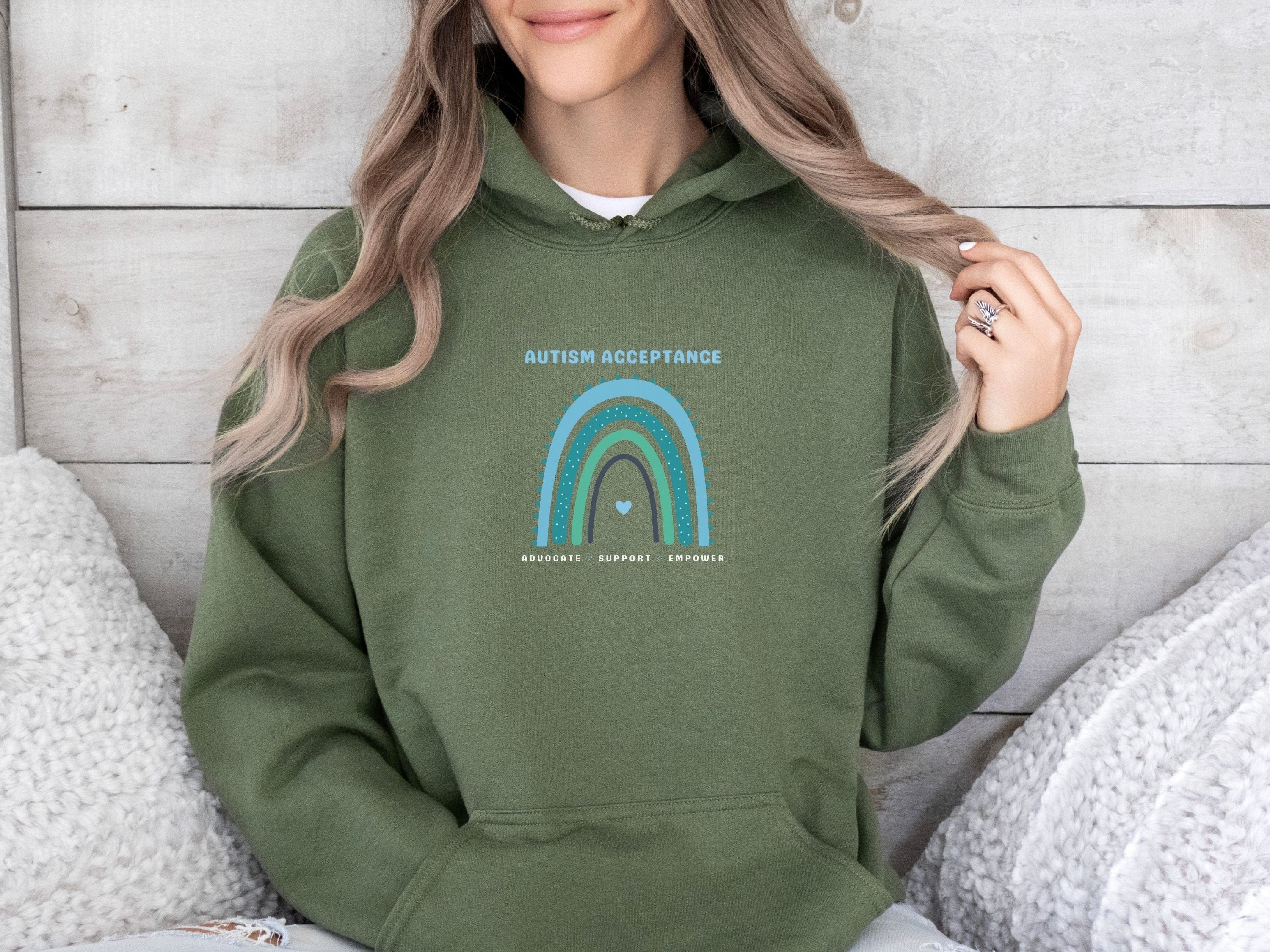 Advocate Support Empower Autism Acceptance Rainbow Hoodie-Neurodiversity, ADHD & Autism Awareness & Acceptance Hoodie by Daily Bloom
