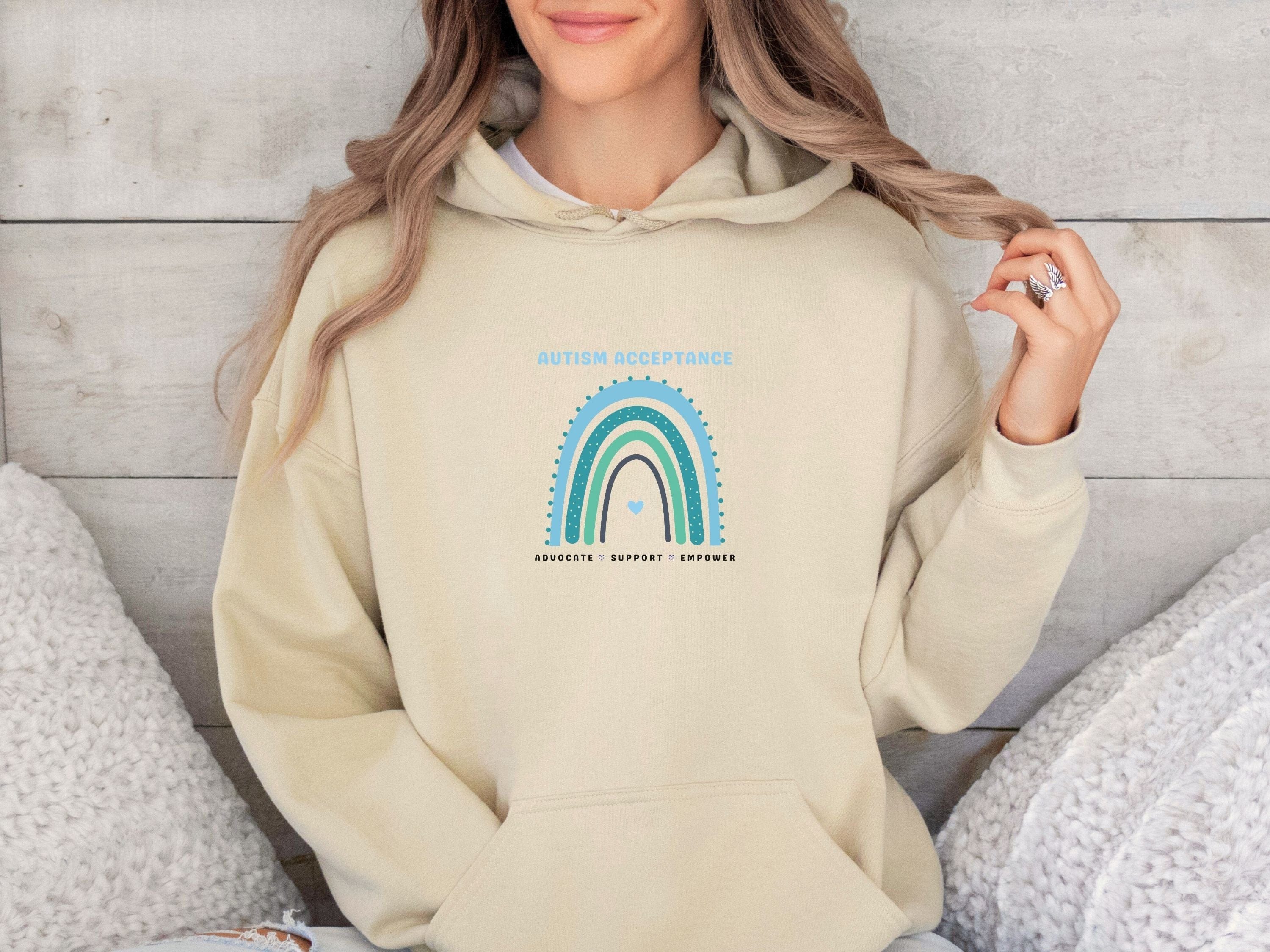 Advocate Support Empower Autism Acceptance Rainbow Hoodie-Neurodiversity, ADHD & Autism Awareness & Acceptance Hoodie by Daily Bloom